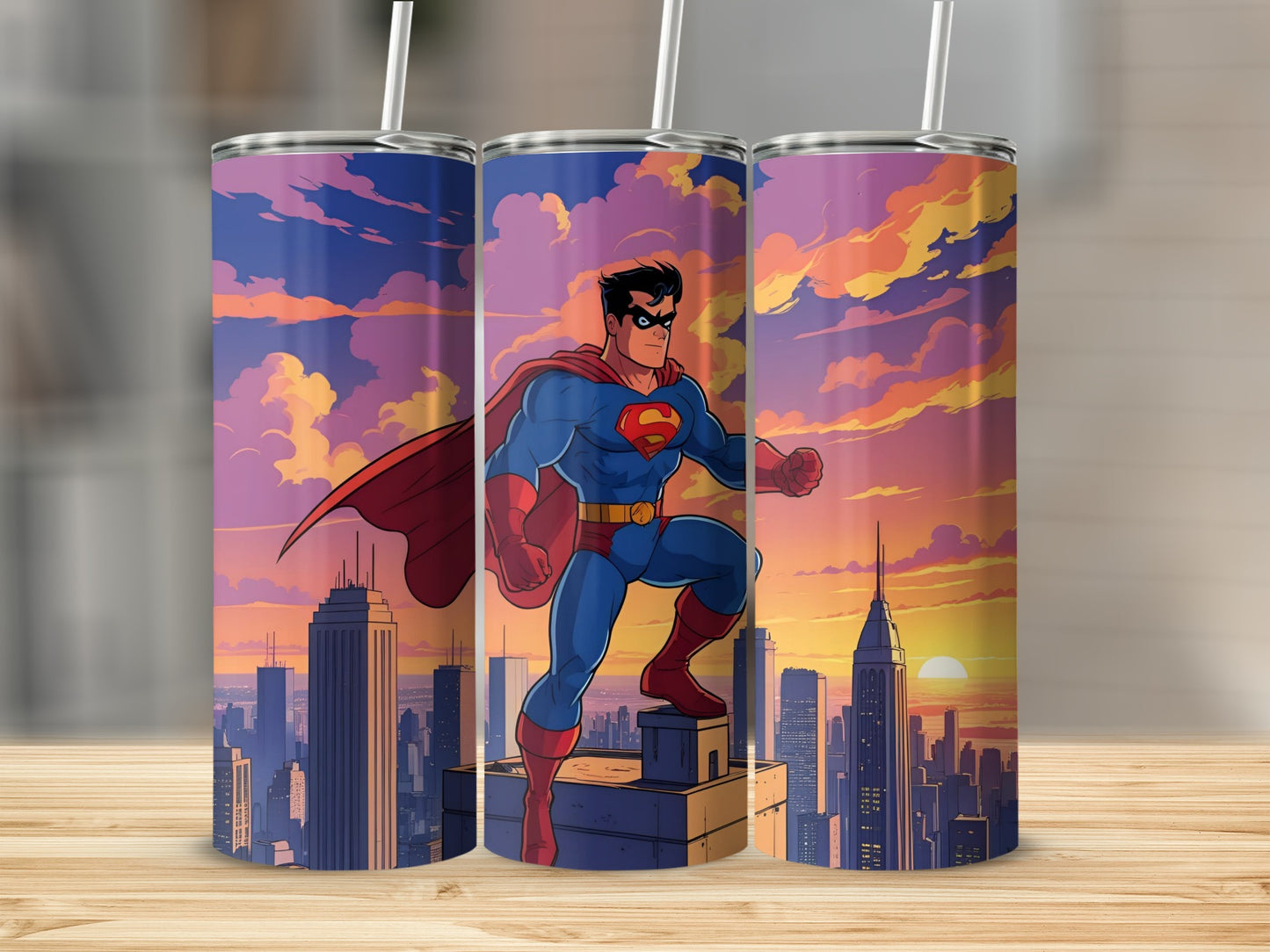 Superhero Skyline Sunset Tumbler perfect gift