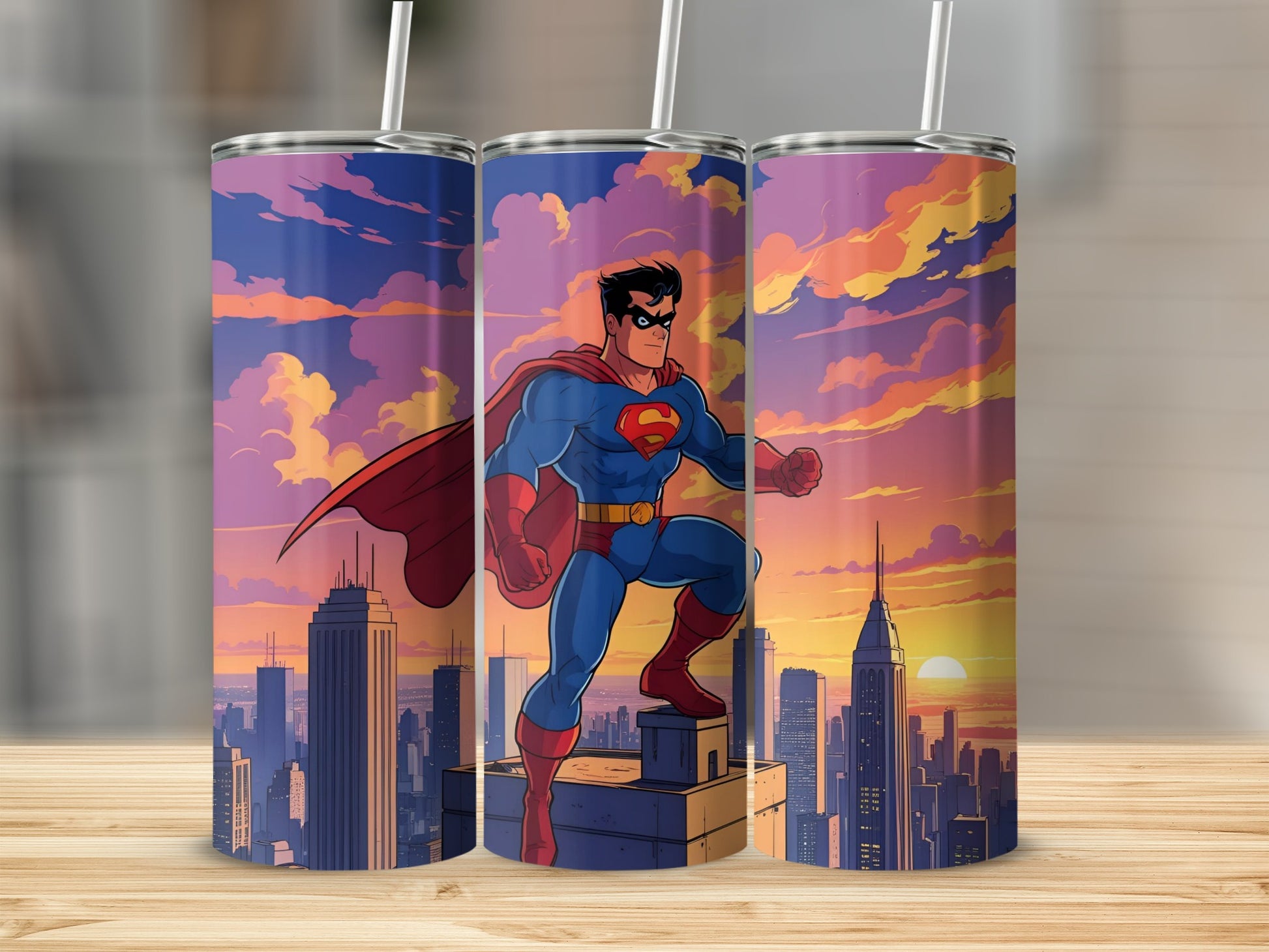 Superhero Skyline Sunset Tumbler perfect gift