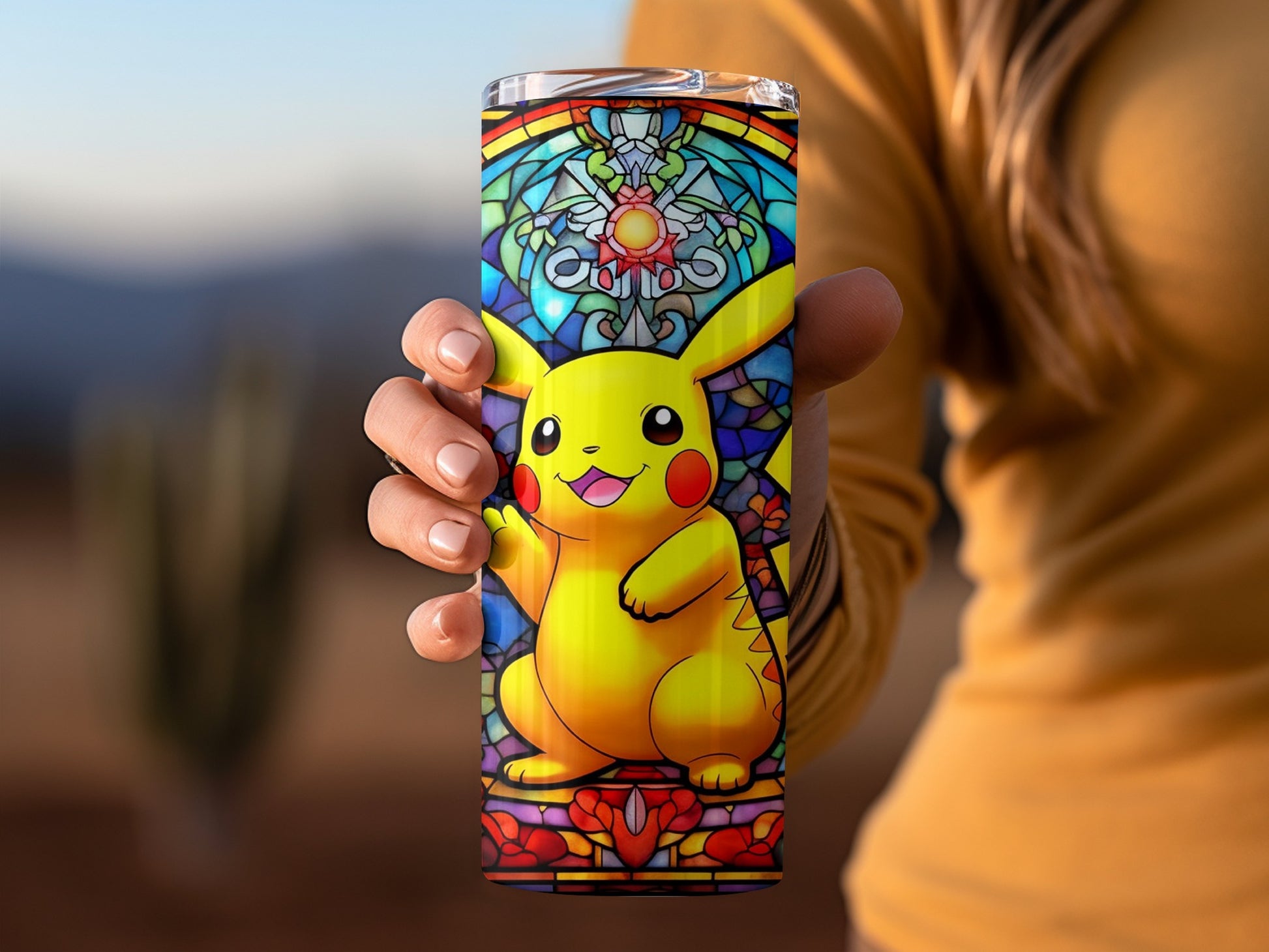 Vibrant Pikachu Stained Glass Art Tumbler Product