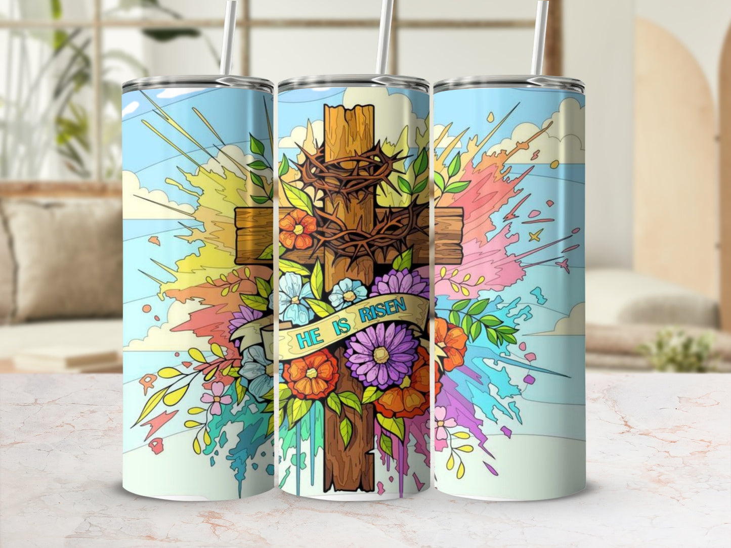 He Is Risen Floral Cross Design Drinkware Cup