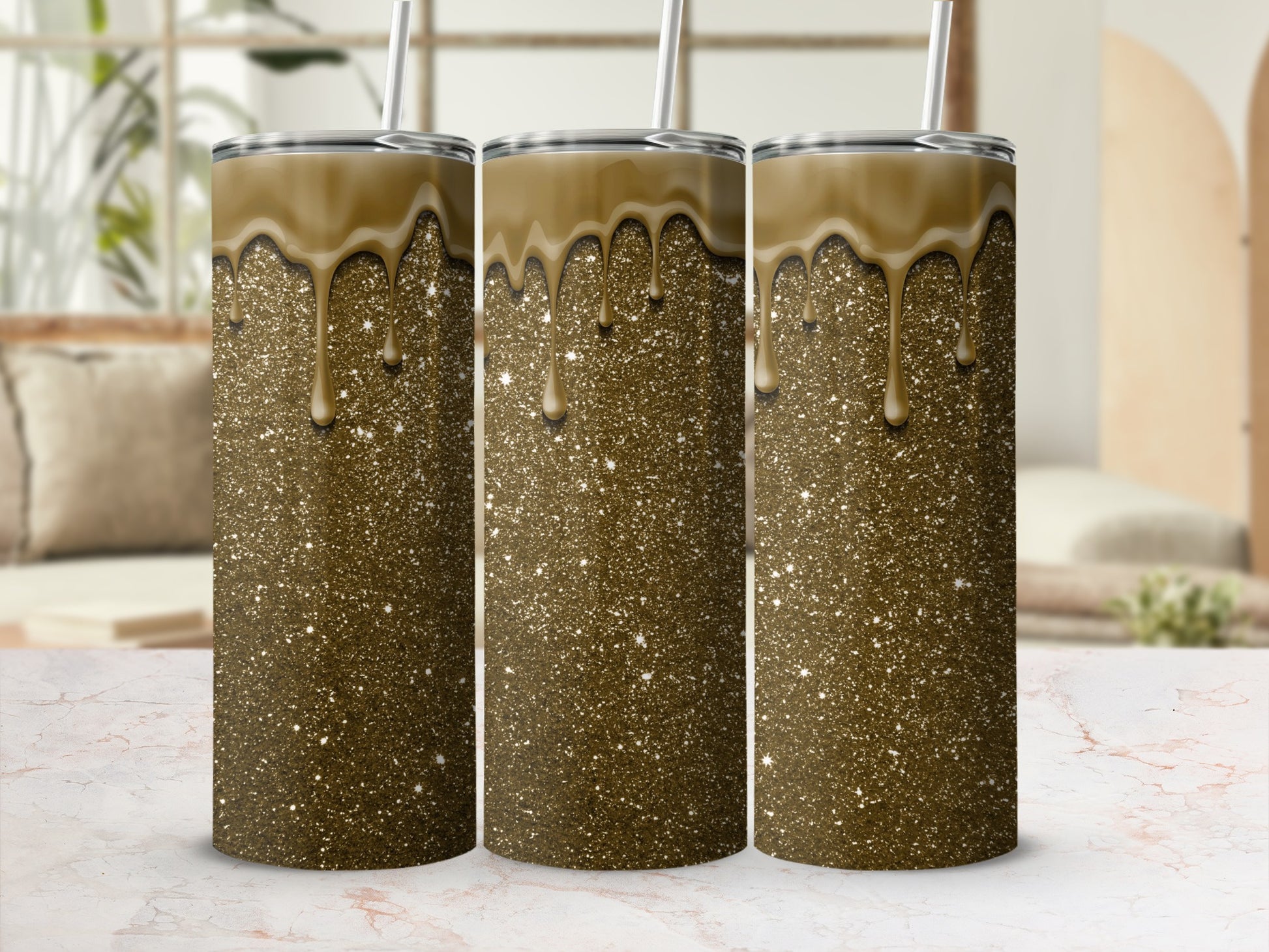 Glittery Gold Drip Design Insulated Tumbler