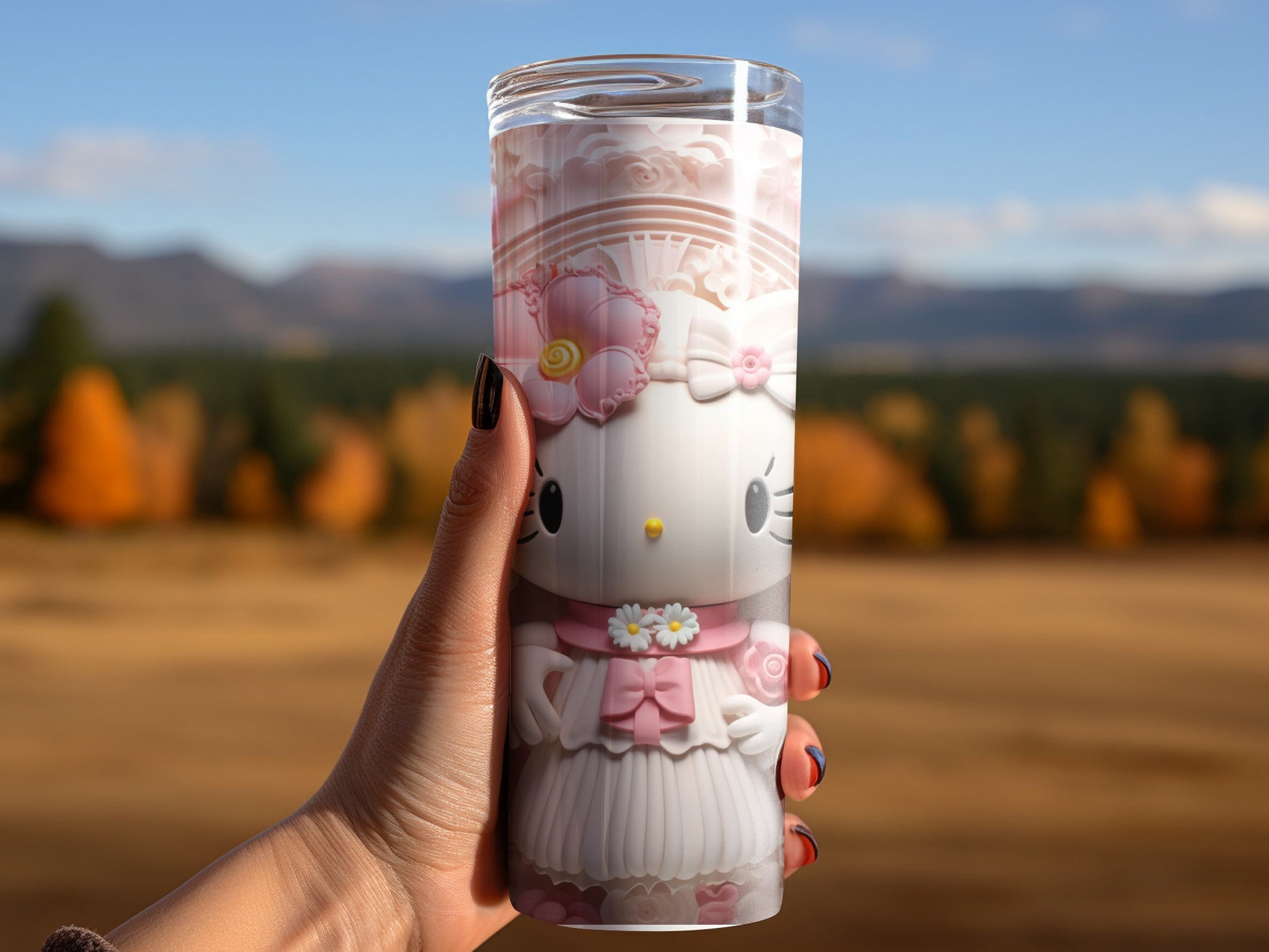 Cute Hello Kitty Tumbler with Adorable Flower Design