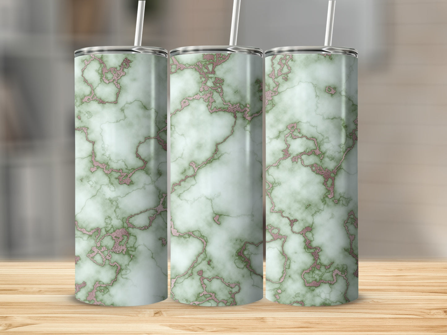 Light Green Marble Texture and Rose Gold Veins Tumblers
