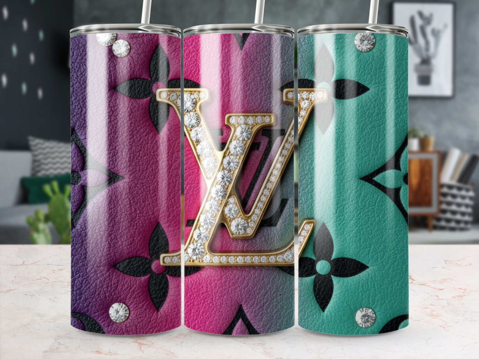 Luxury Designer Inspired Tumbler with Monogram Style Design