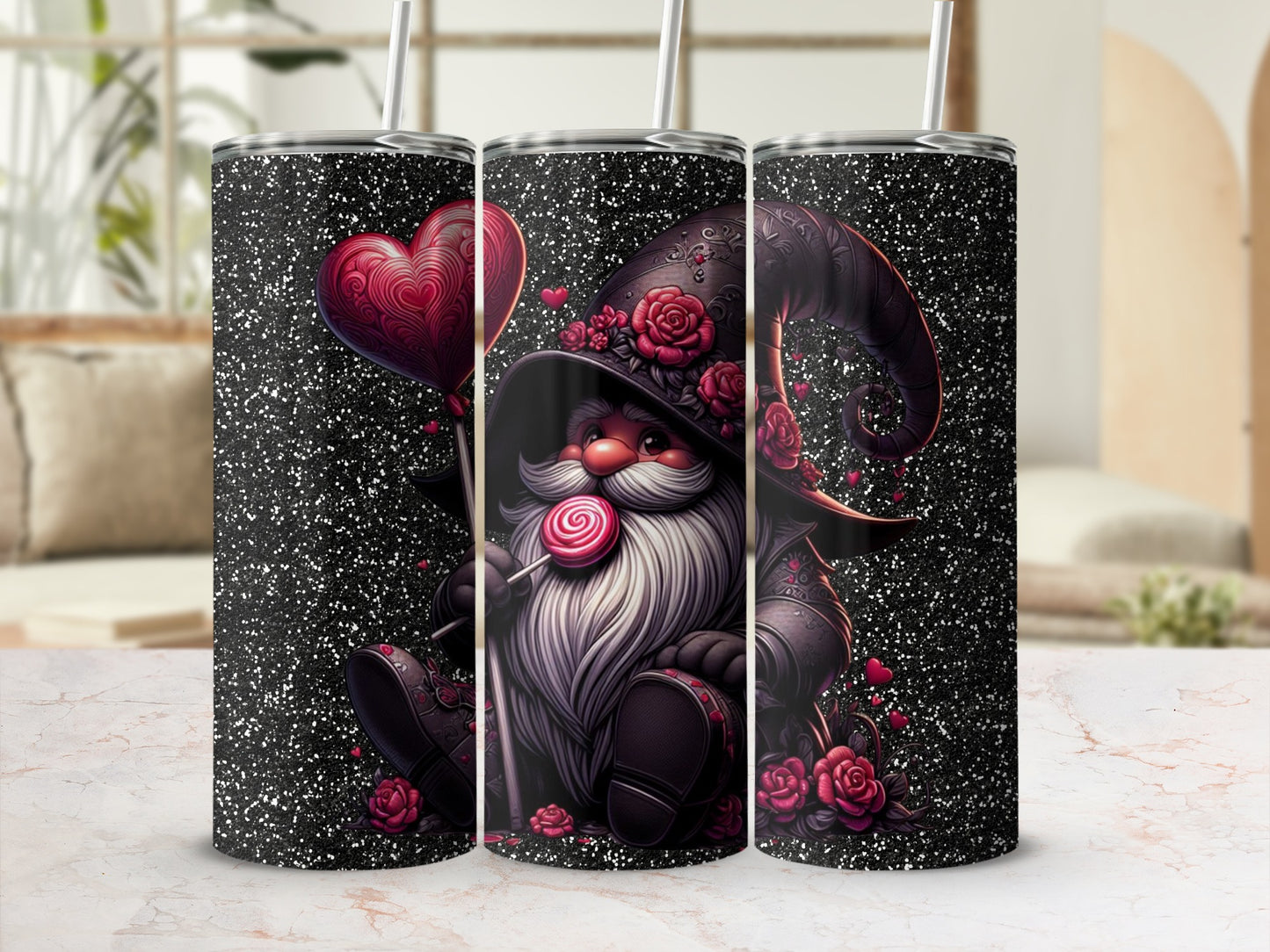 Cute Gnome Holding Heart and Candy Design Tumbler