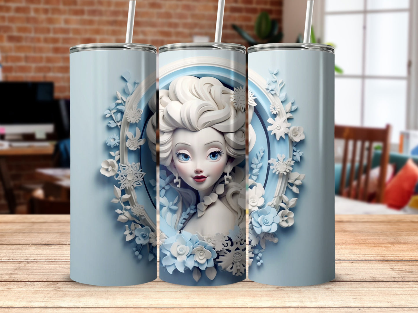 Snow Queen Themed Tumbler with Floral Details