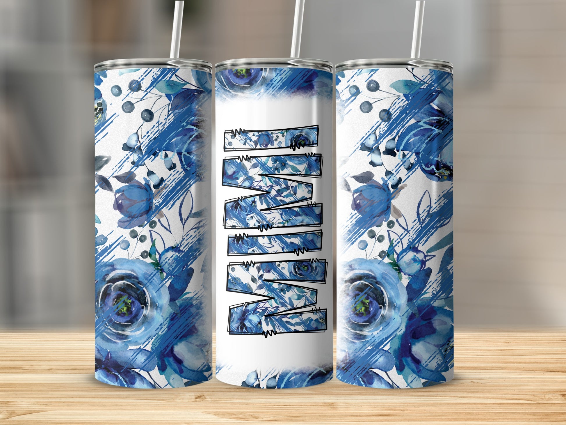 Blue Floral Watercolor MAMA Design Tumbler product type