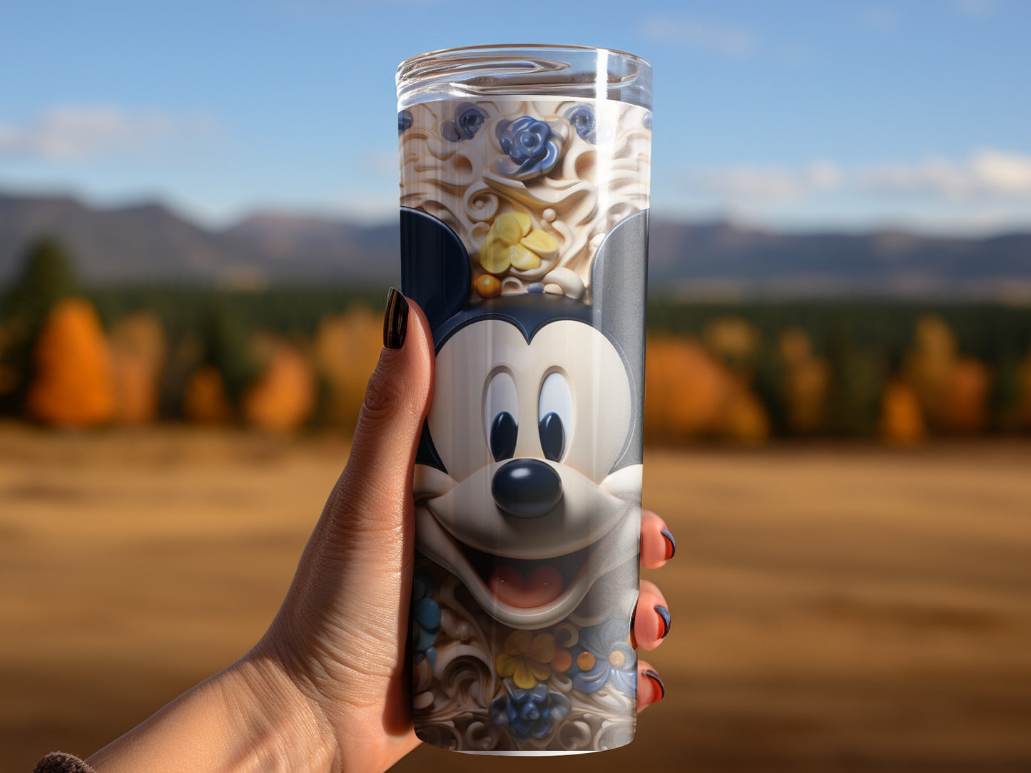 Mickey Mouse Tumbler With Floral Patterns Design