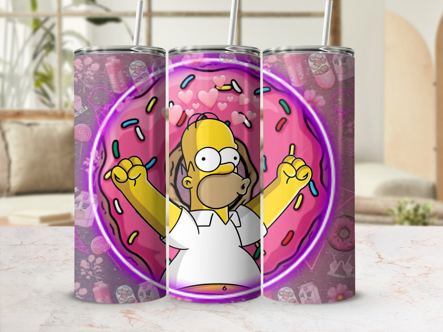 Animated Character with Donuts and Hearts Tumbler