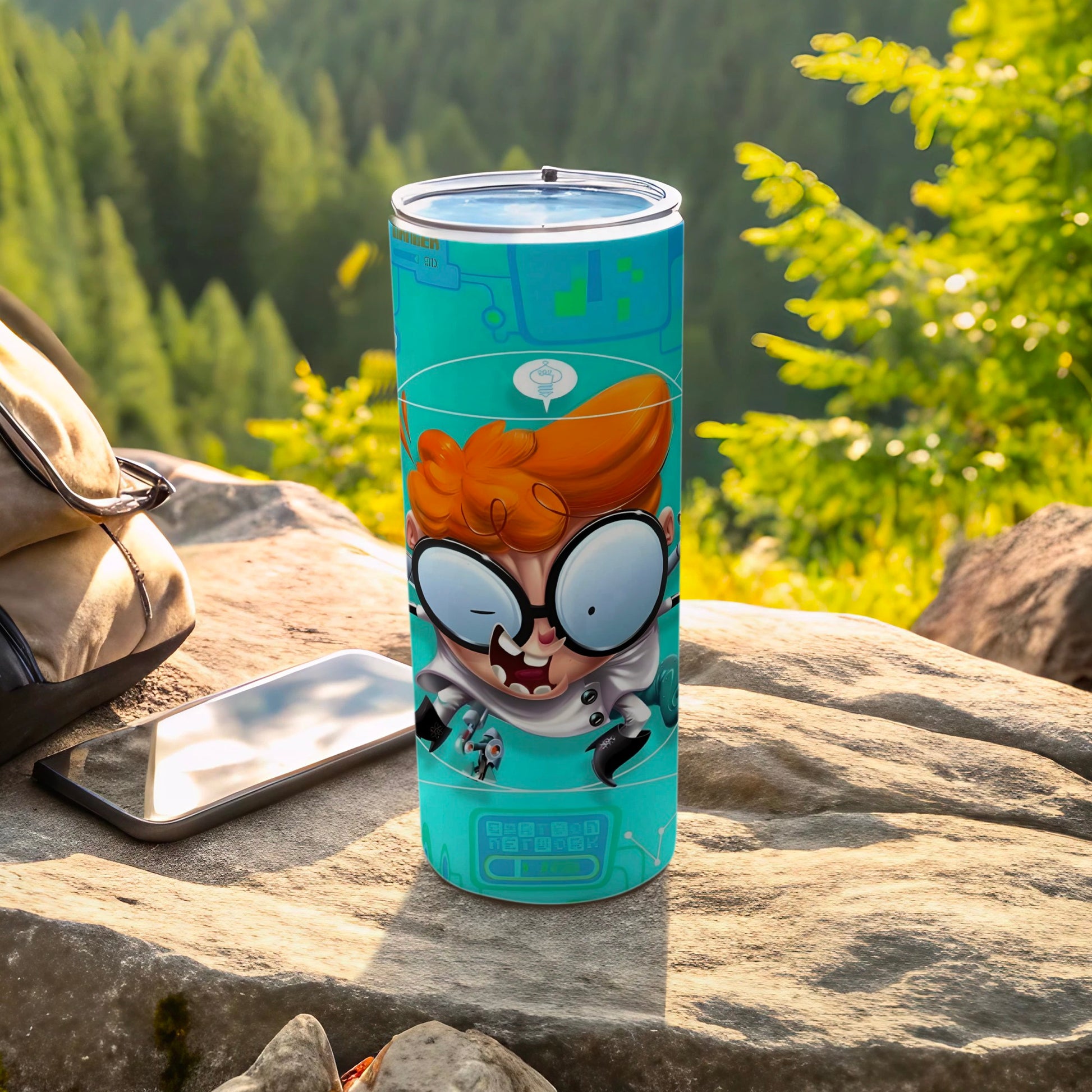 Quirky Scientist Cartoon Travel Mug with Lid