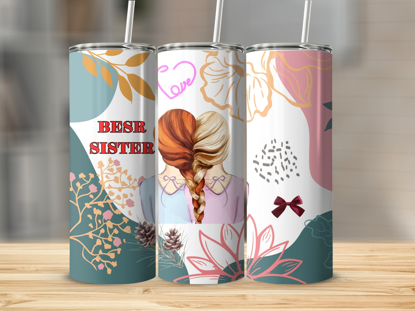 Best Sister Floral Tumbler with Artistic Design
