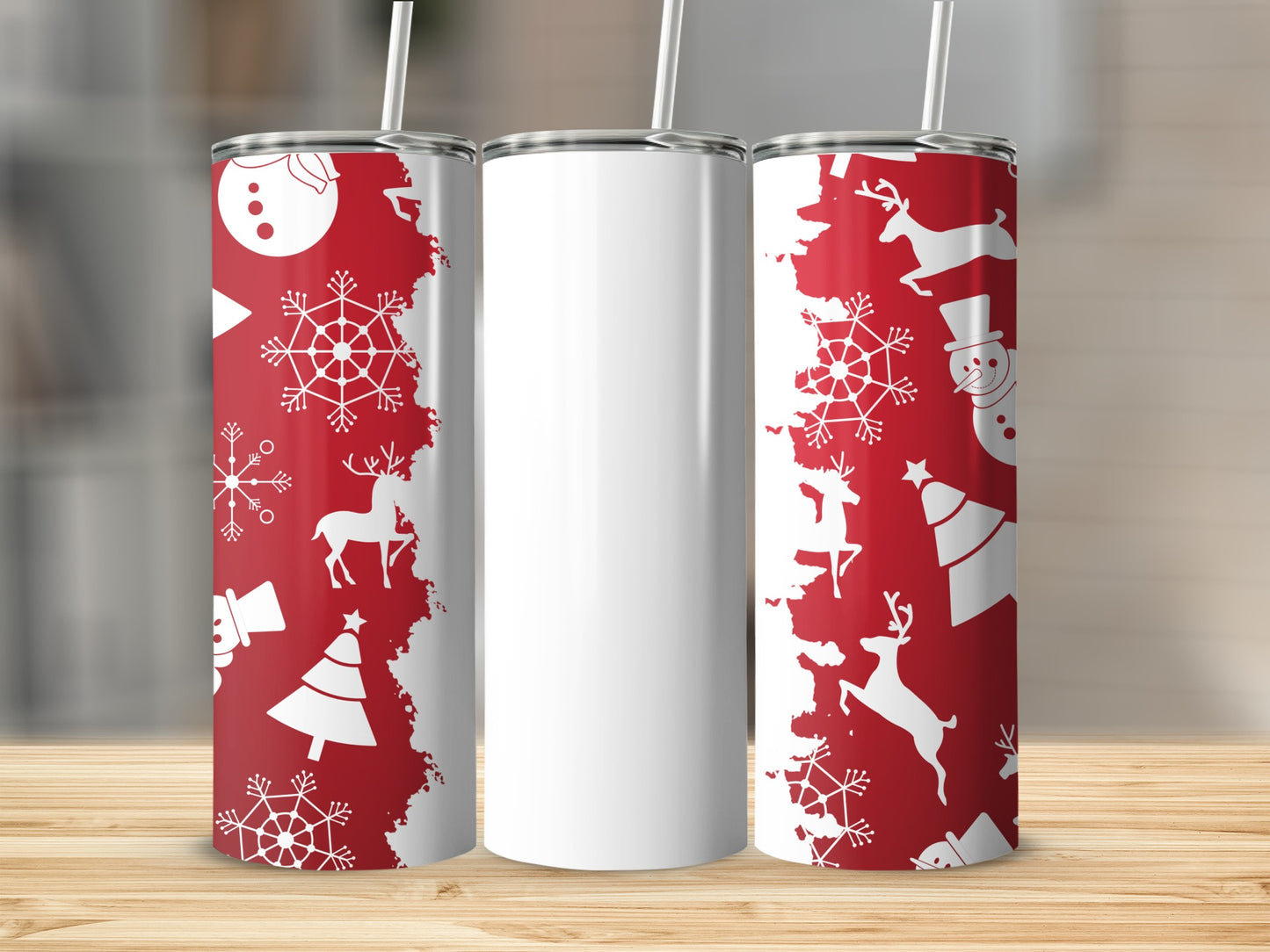 Festive Red and White Holiday Themed Tumbler Cup