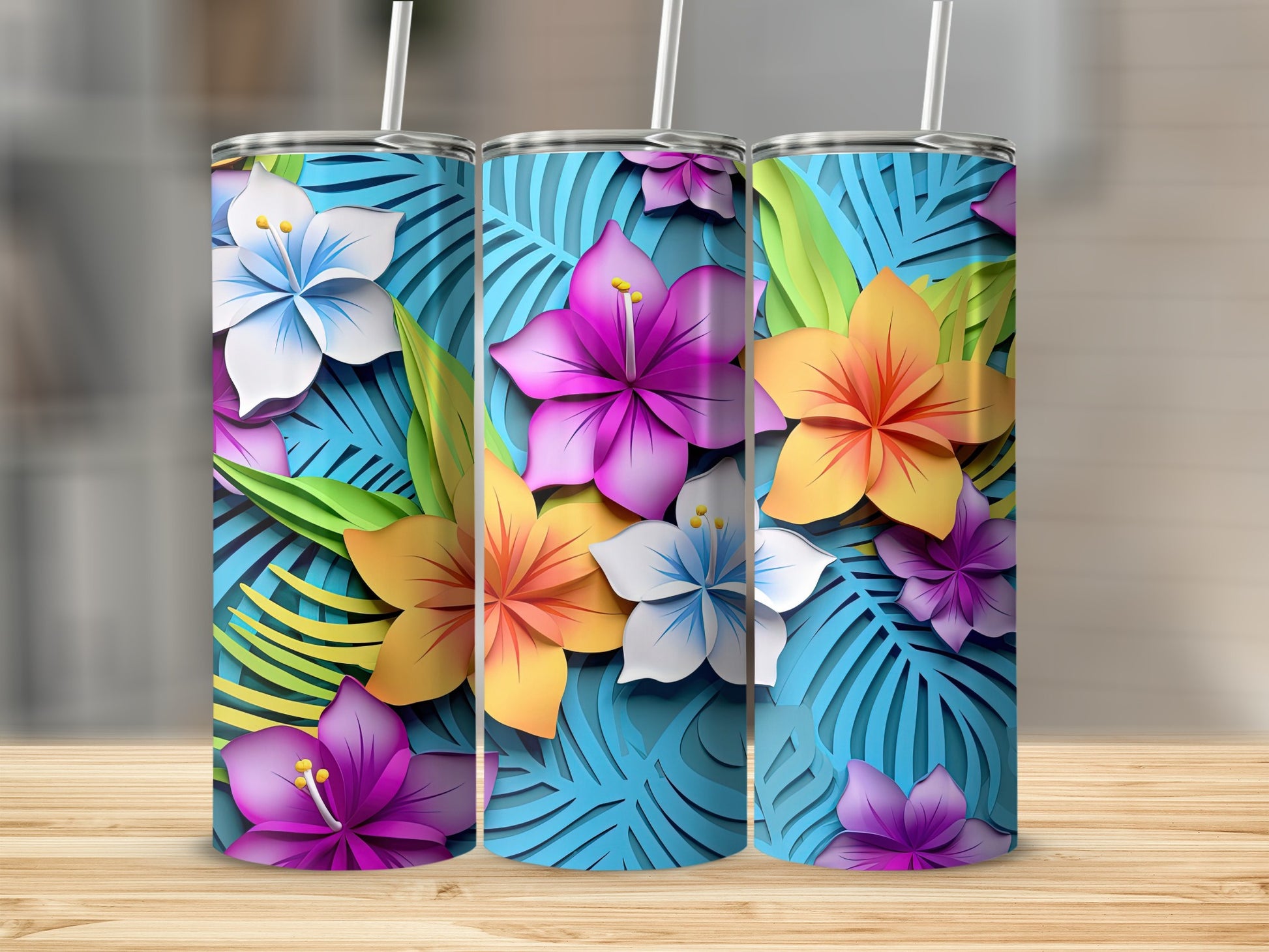 Tropical Floral Tumblers with Vibrant Colors