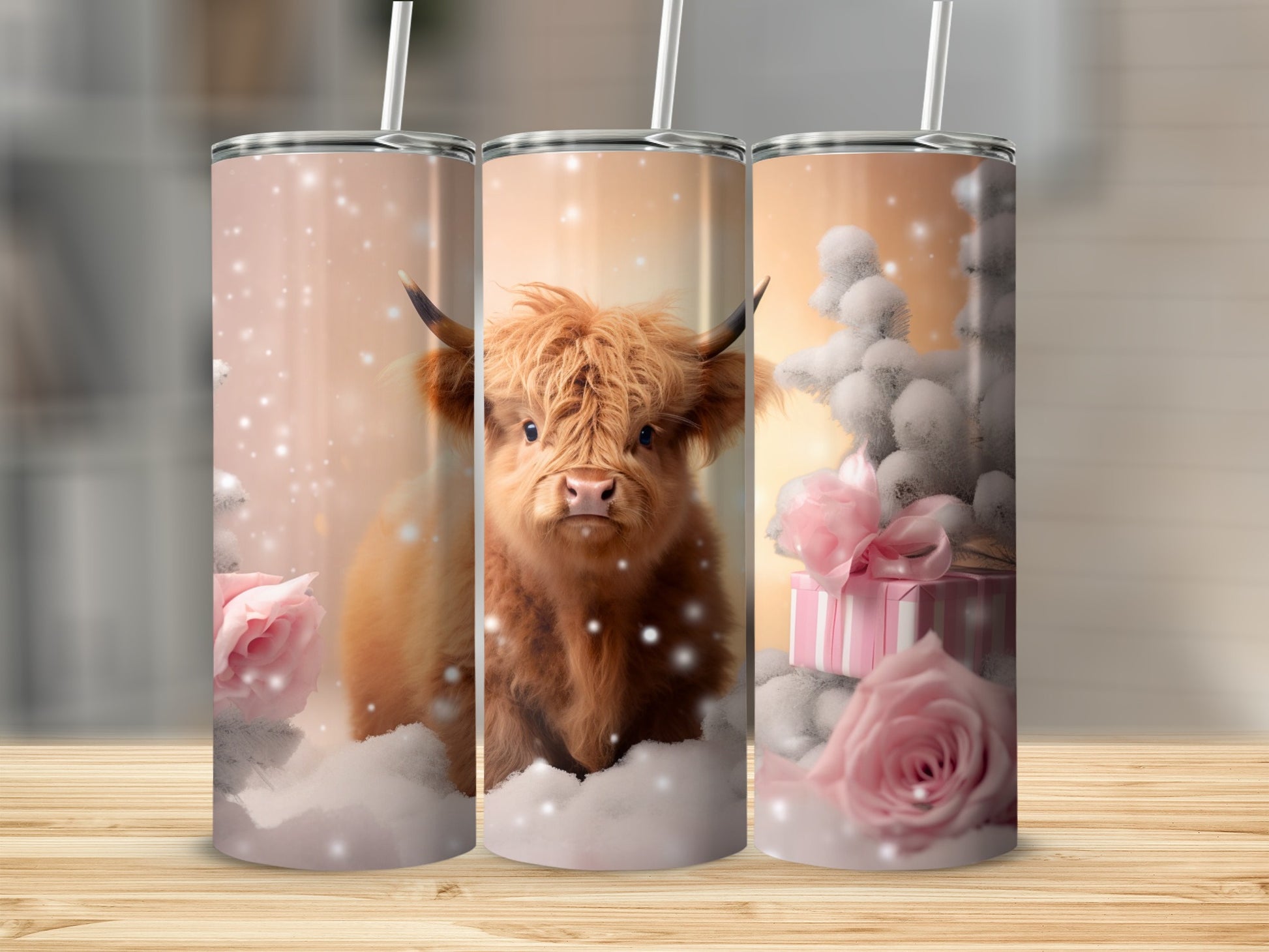 Highland Cow With Roses And Gift Tall Tumbler Cup