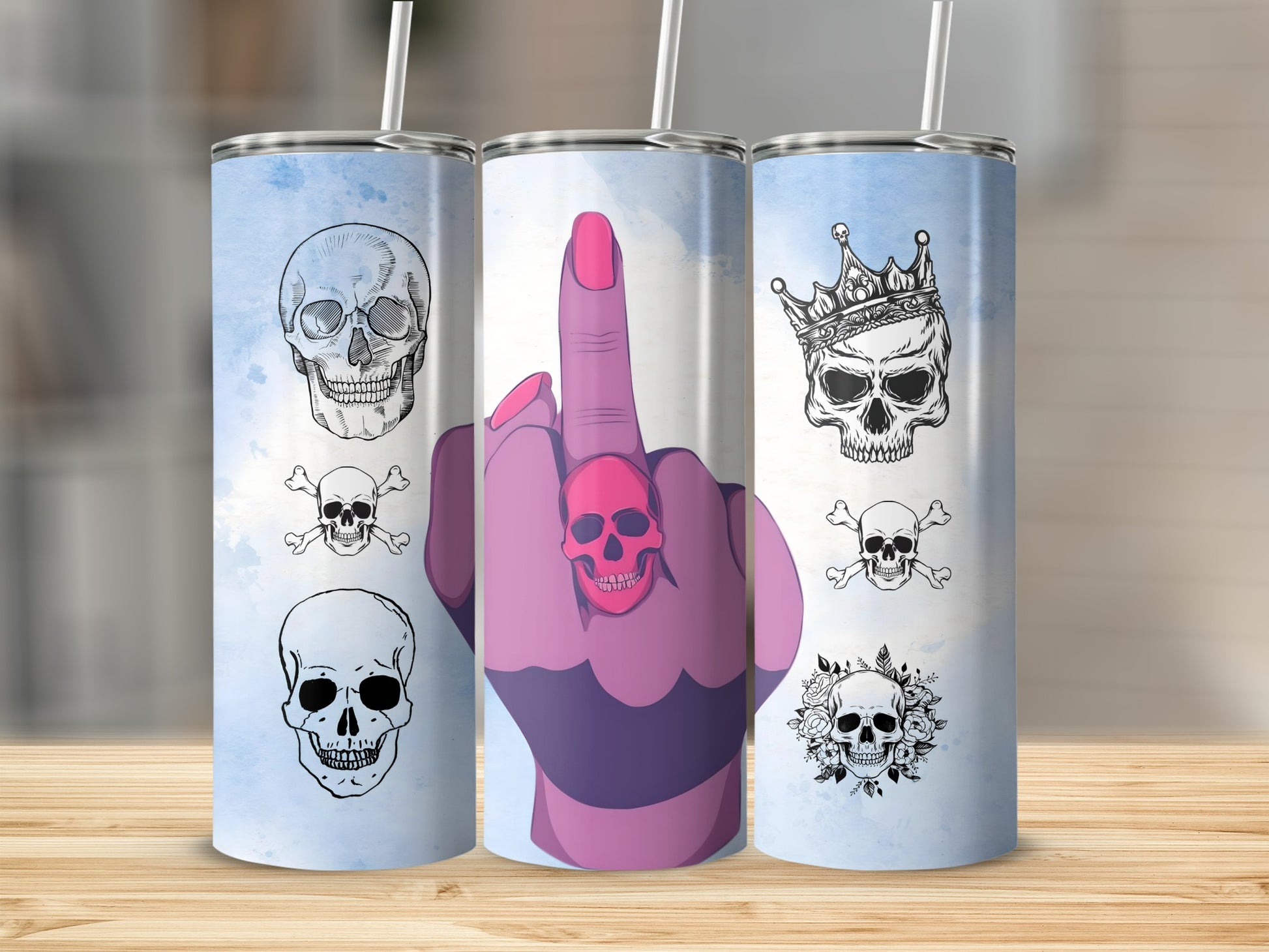 Skull and Middle Finger Design Tumbler Cup