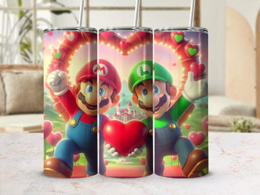 Mario and Luigi Heart Design Travel Tumbler Cup