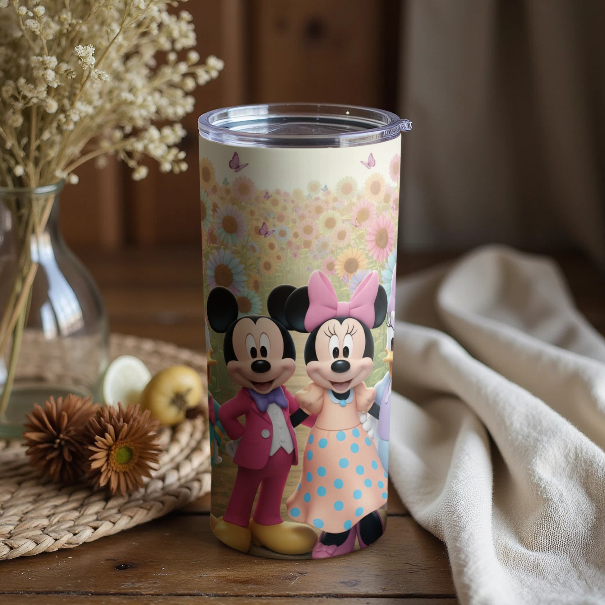 Mickey and Minnie Mouse Floral Polka Dots Tumbler