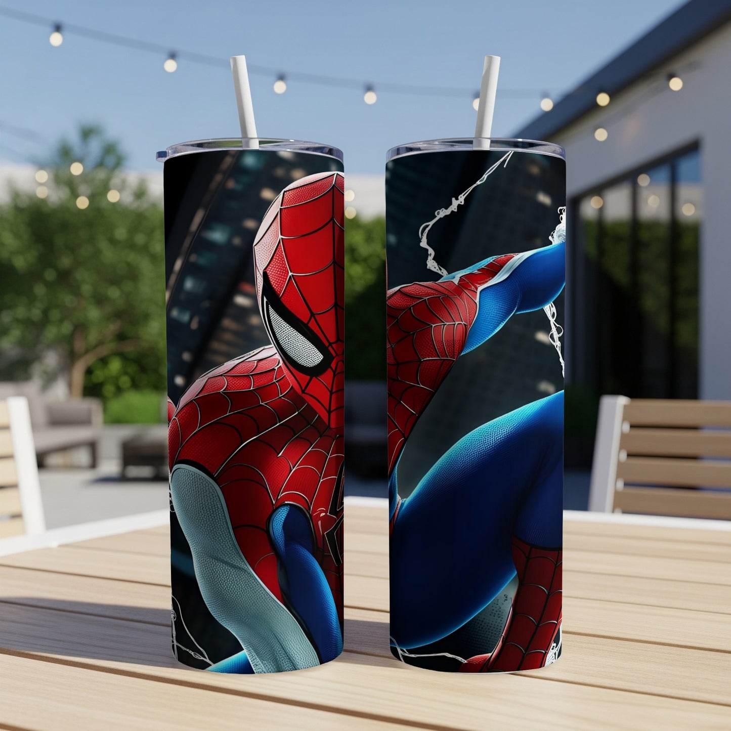 Two tumblers featuring Spider-Man in action poses.