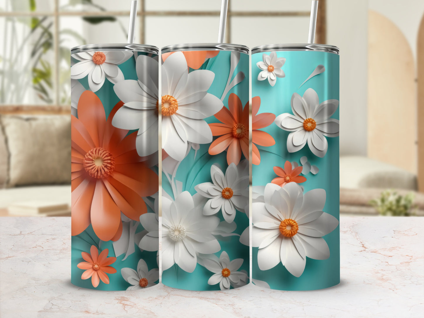 Colorful Floral Design Stainless Steel Skinny Tumbler