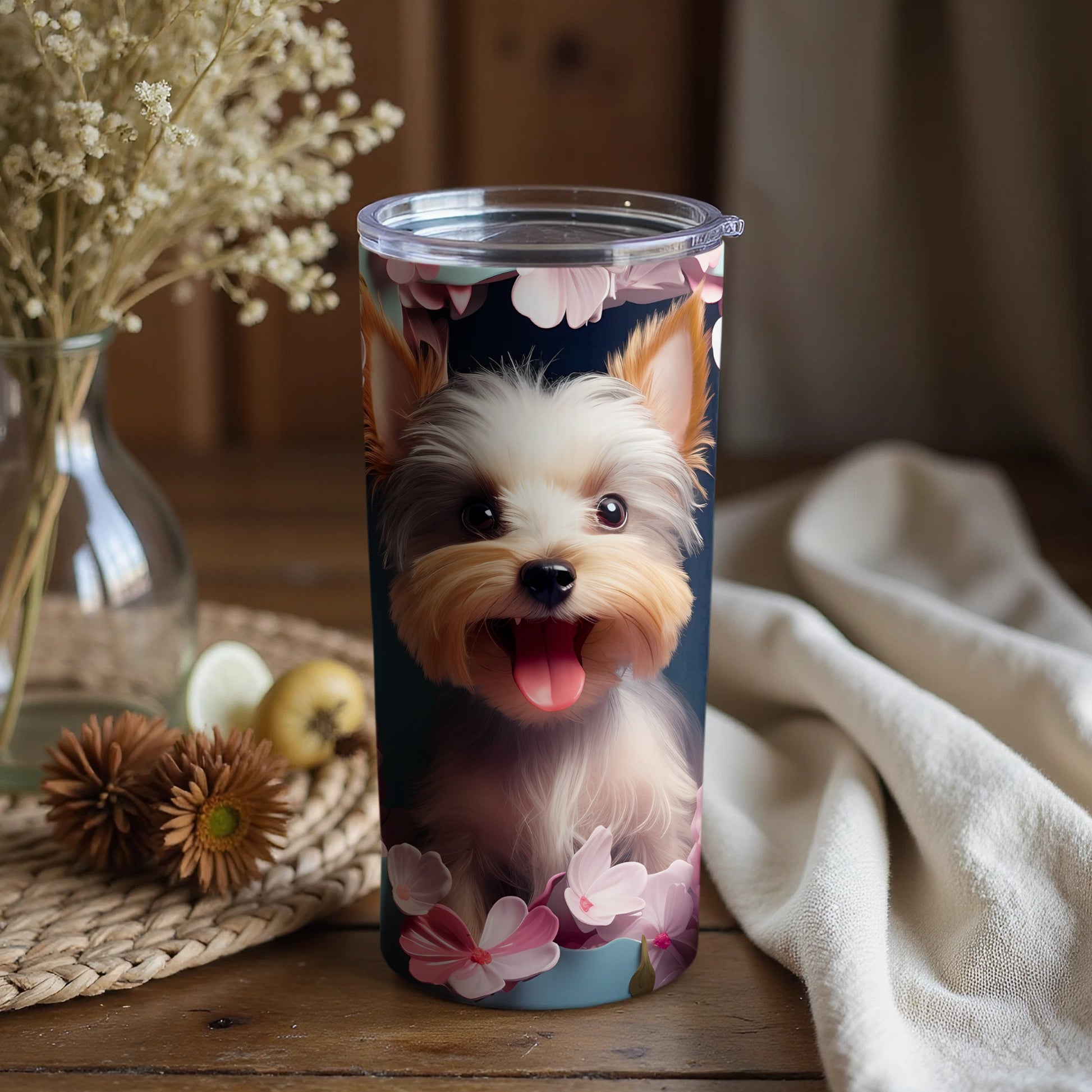 Adorable Happy Yorkie Dog Floral Pet Design product type
Yorkie
Yorkshire Terrier
Puppy
Dog
Cute Dog
Happy Dog
Pet Lover
Dog Lover
Floral Design
Flowers
Pink Flowers
Animal Theme
Adorable Puppy
Pet Gift
Drinkware
Tumbler
Beverage Holder
Unique Design
Cute Animal
Small Dog
