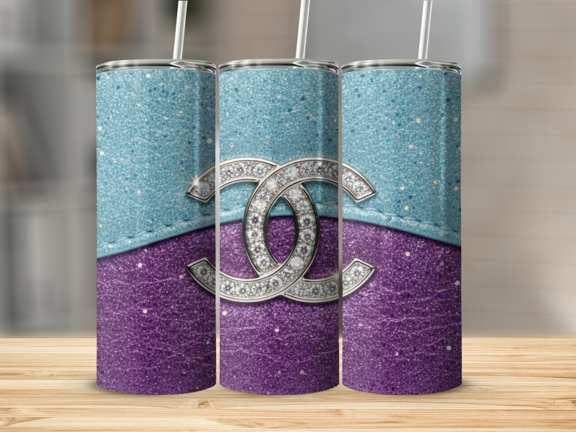Luxurious Blue and Purple Glitter Tumbler Design