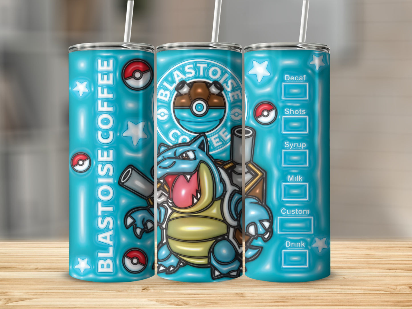 Blastoise Coffee design with Pokémon theme drink tumbler