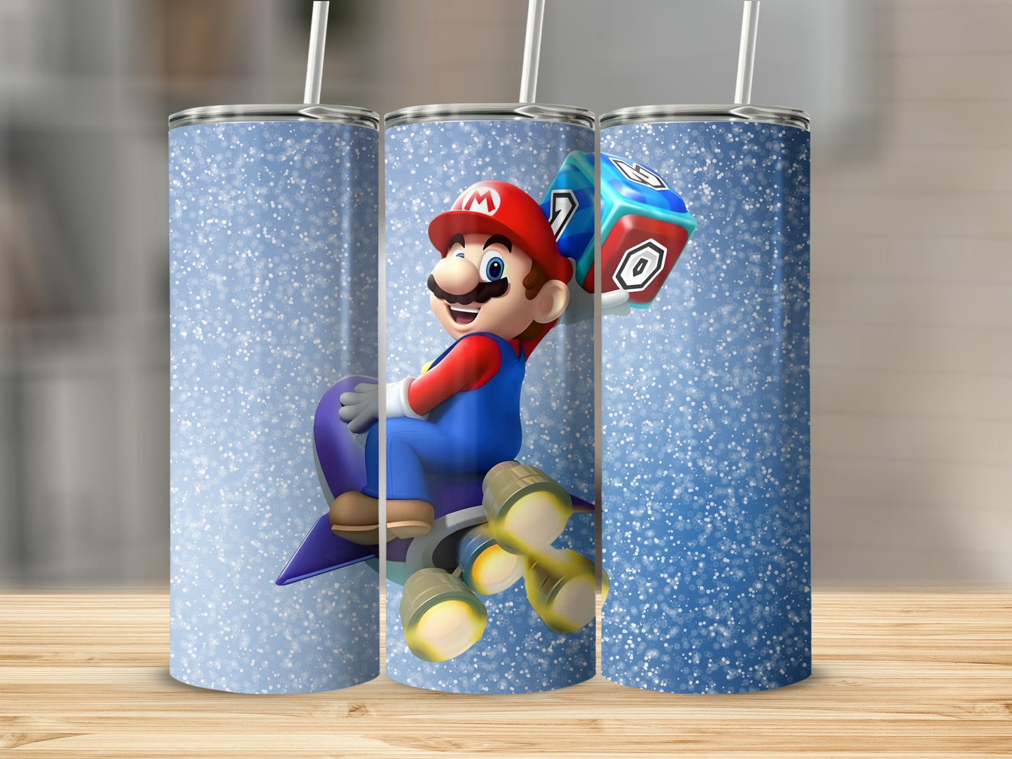 Mario on Blue Sparkle Background Tumbler Product