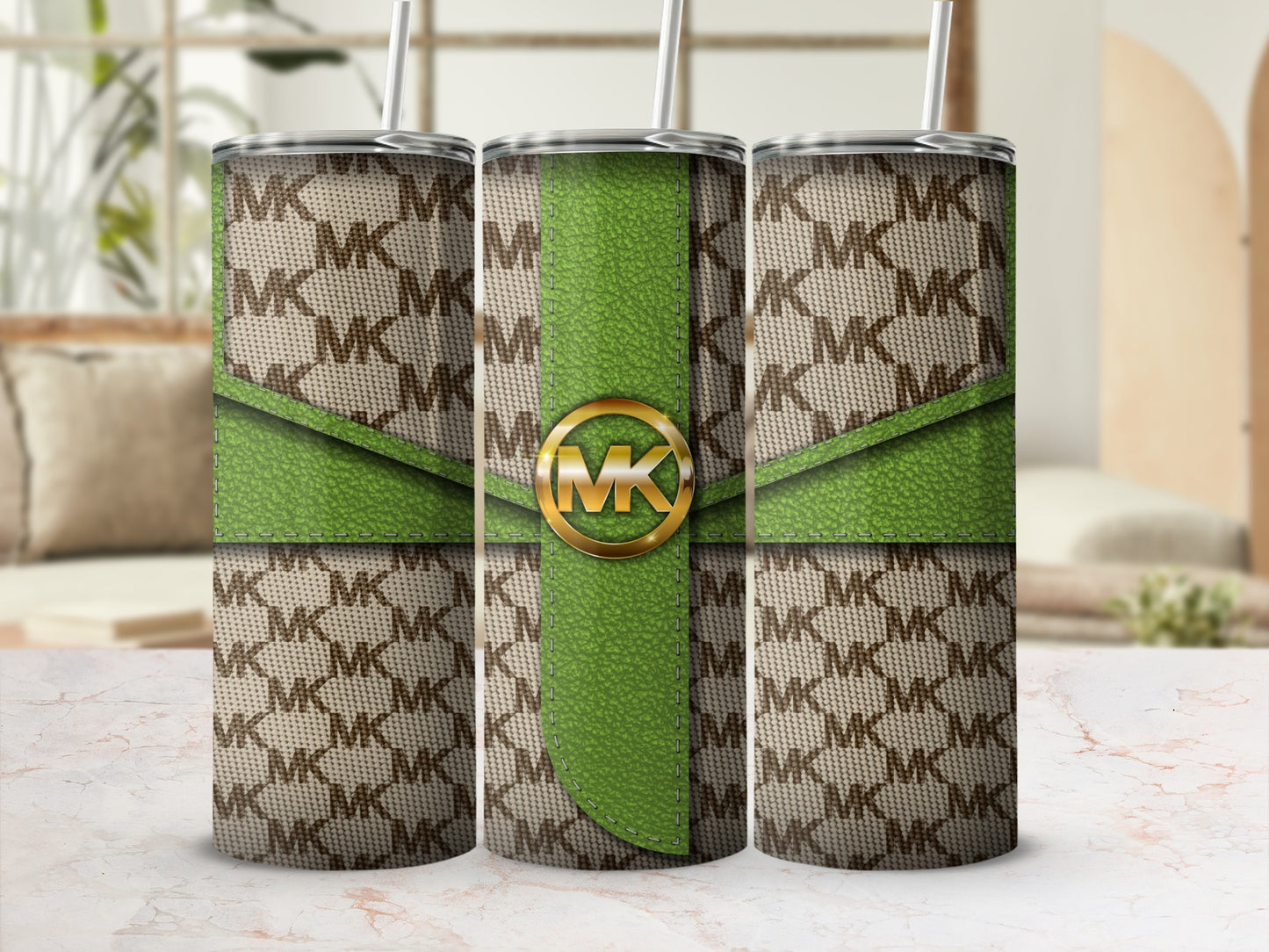 Stylish Monogrammed MK Design with Green Accent Tumbler
