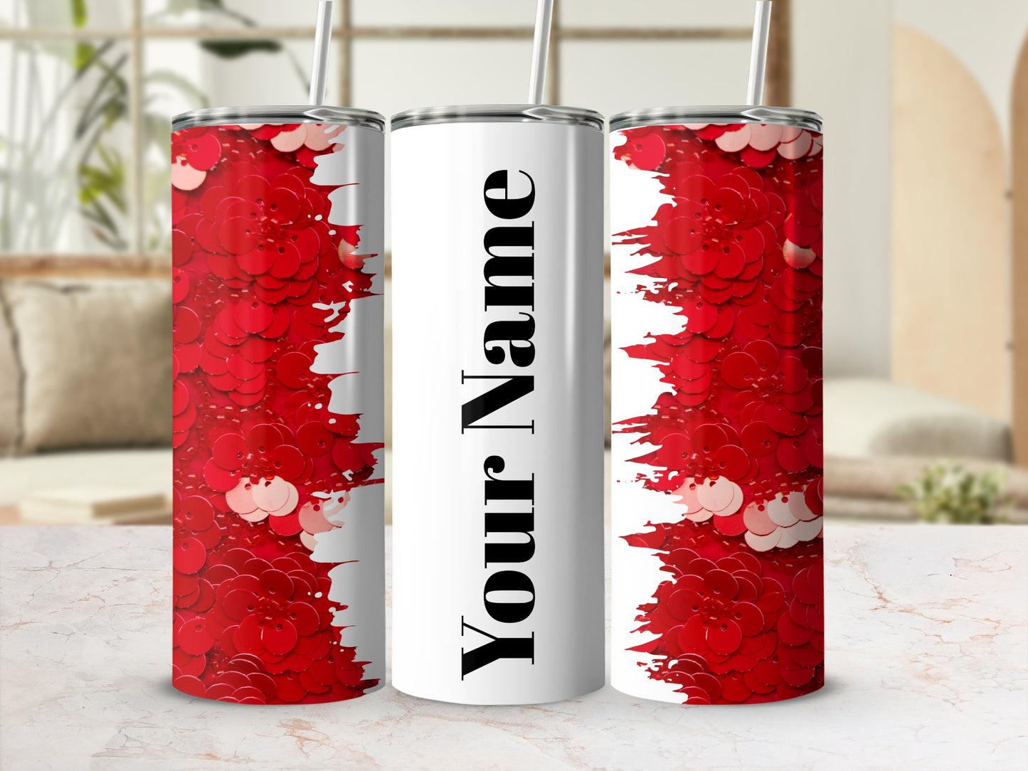 Personalized Customizable Name Tumbler Red Pattern Design