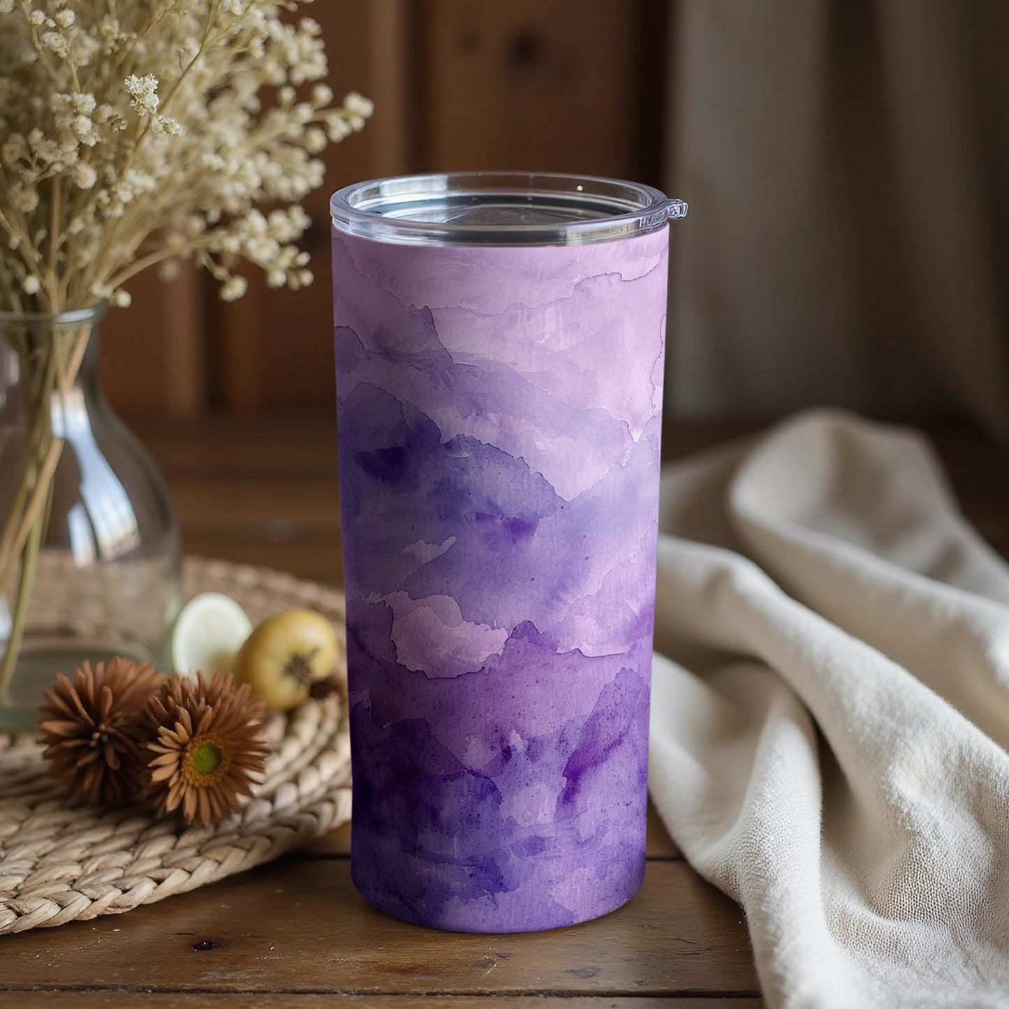 Purple Haze Watercolor Design Travel Tumbler Cup