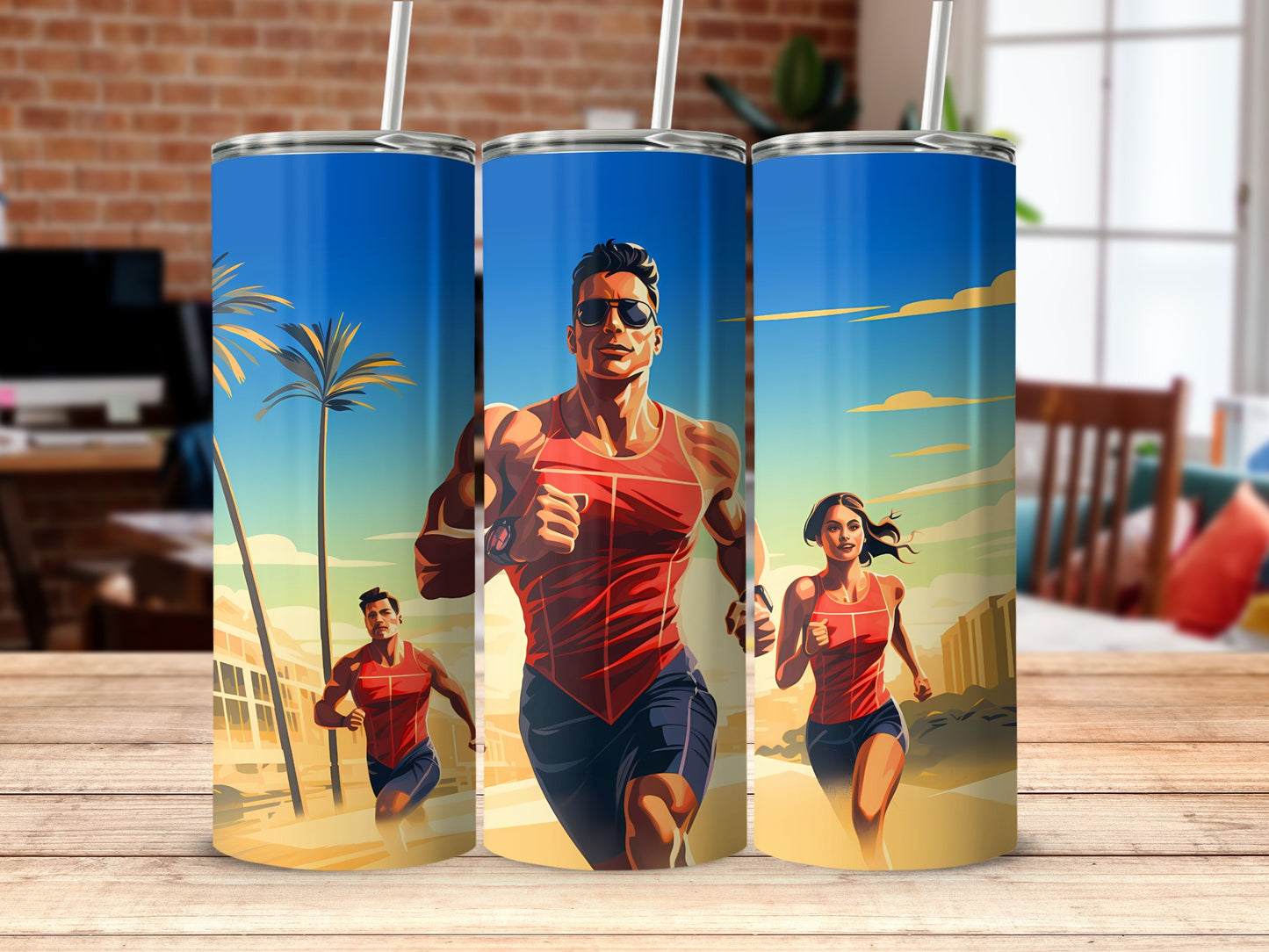 Fitness Enthusiast Running Art Tropical Landscape Design product type