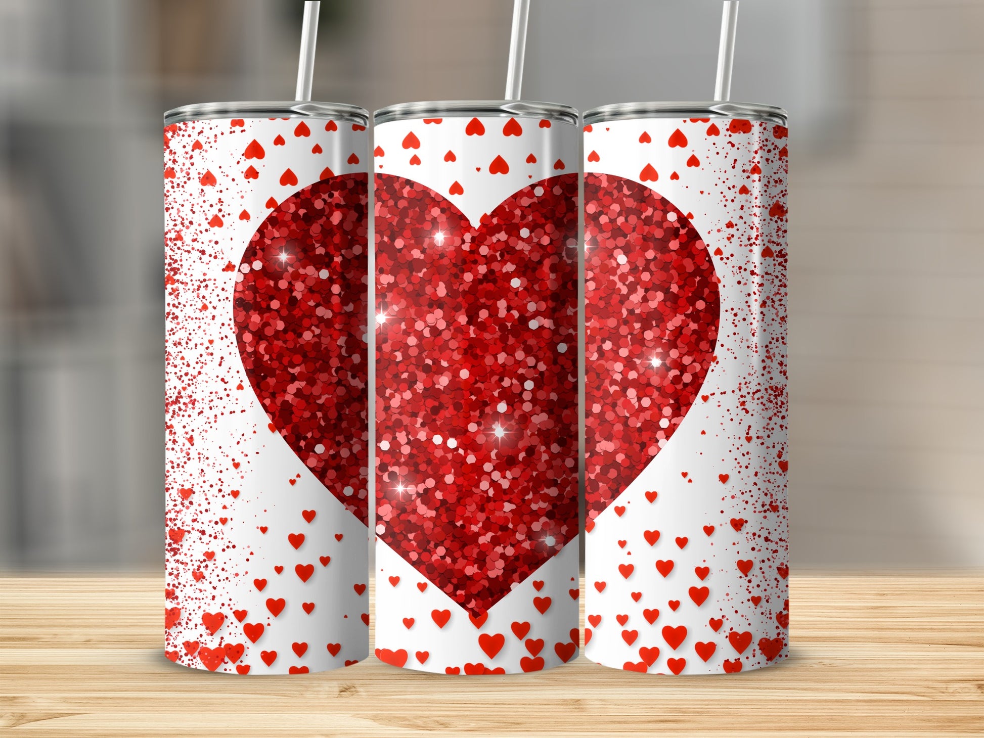 Red Glitter Heart and Tiny Hearts Tumbler Product