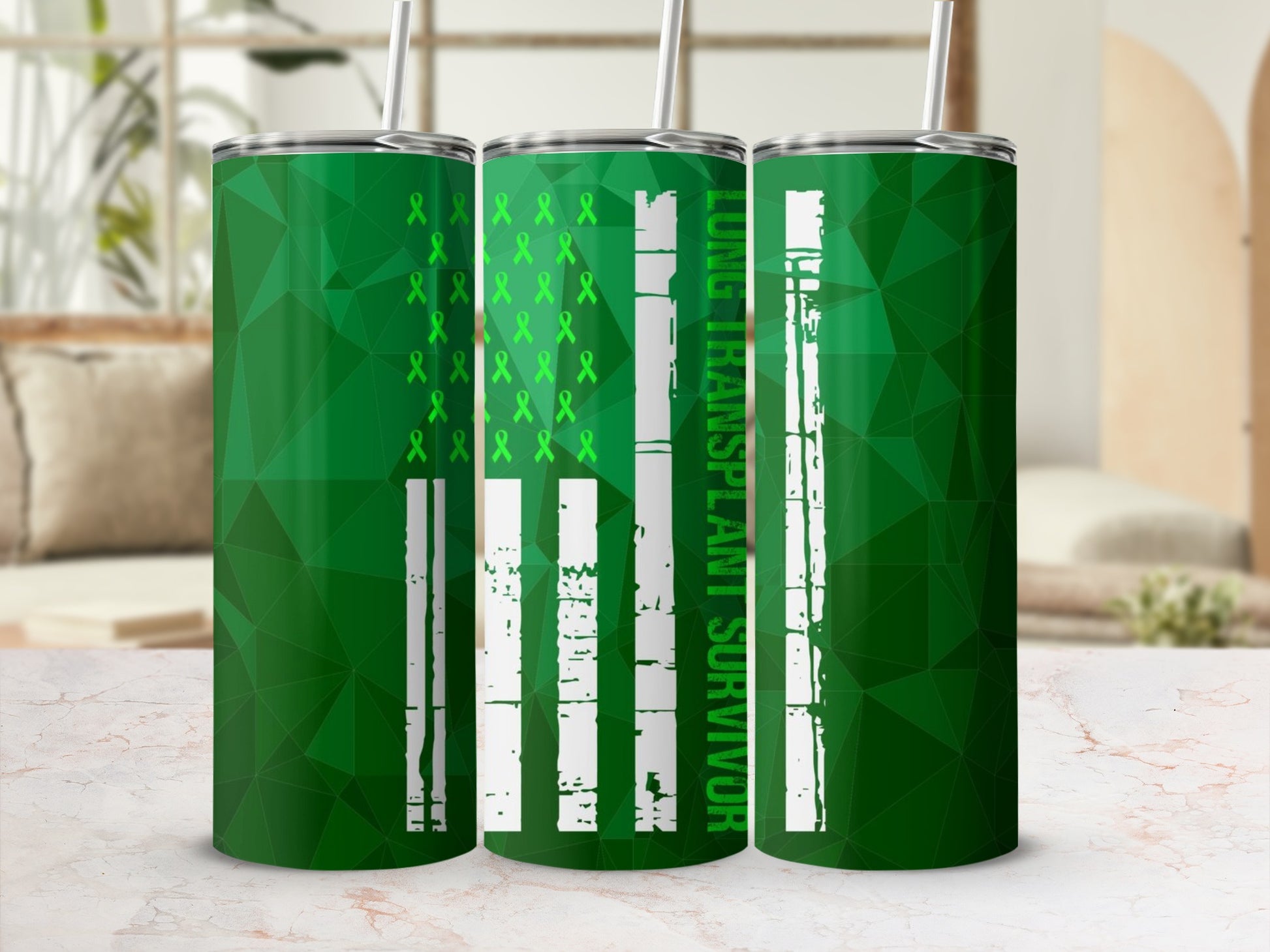 Lung Transplant Survivor Green Ribbon Tumbler Cups