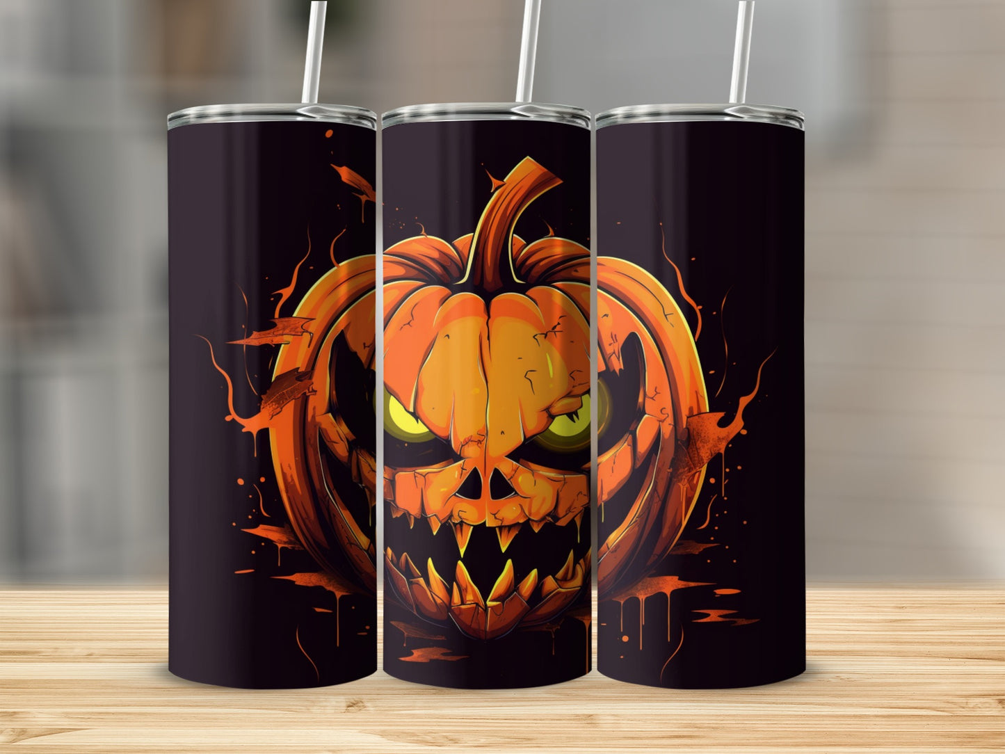 Spooky Halloween Pumpkin Design Insulated Tumbler Cup
