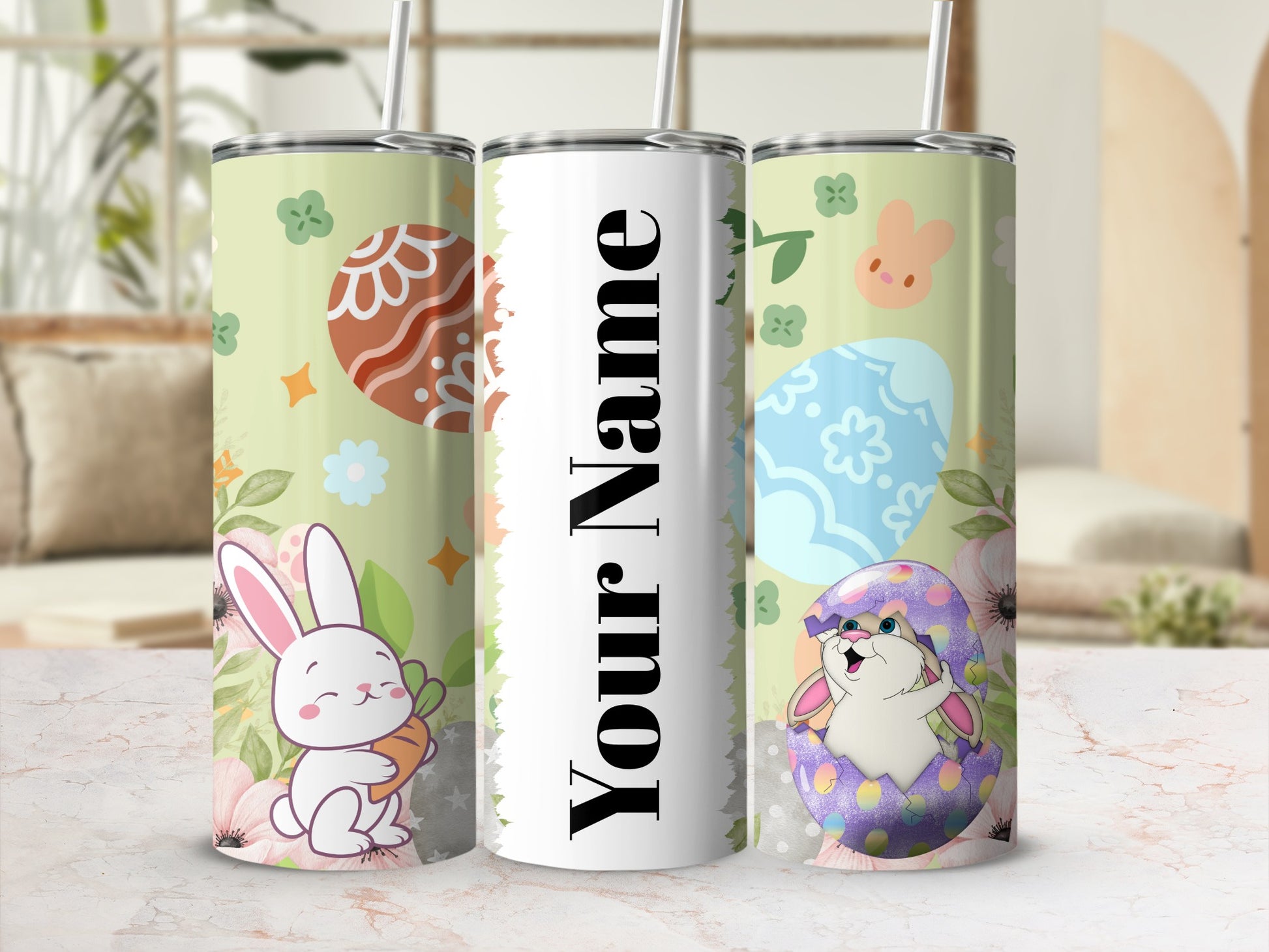 Personalized Easter Bunny and Eggs Art Tumbler