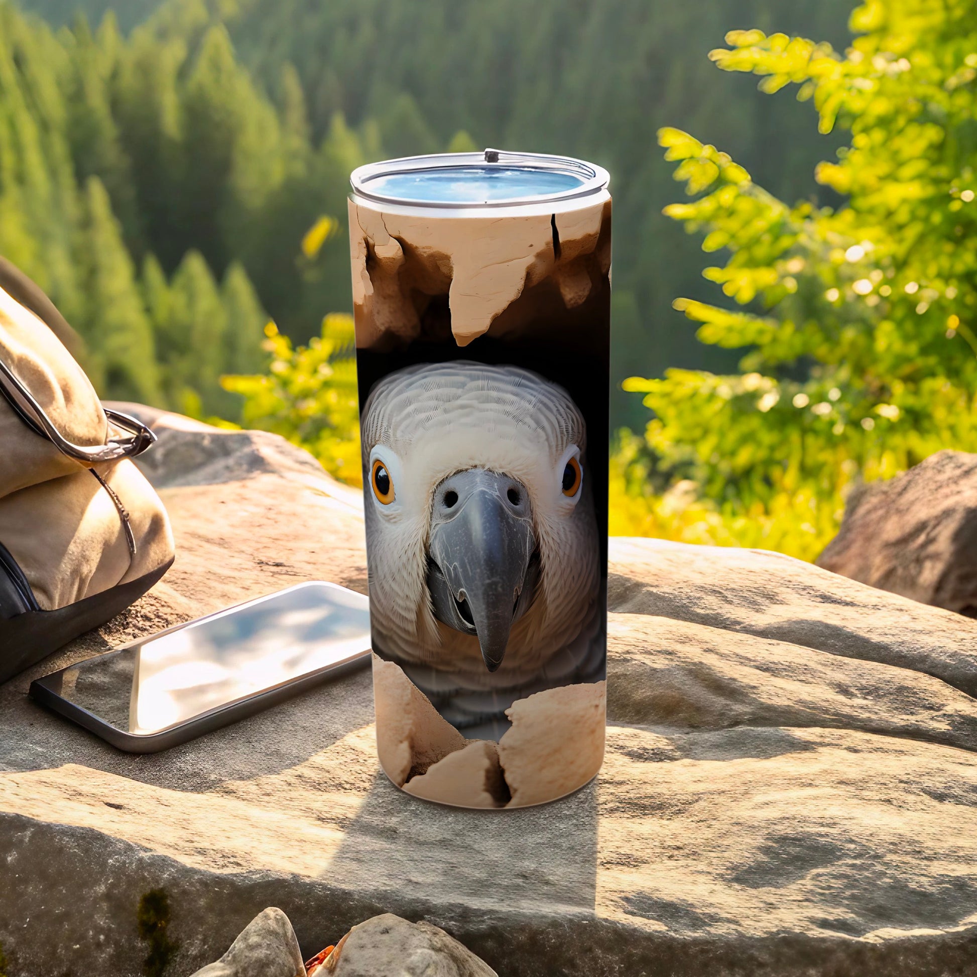 African Grey Parrot peeking cracked pattern tumbler product type