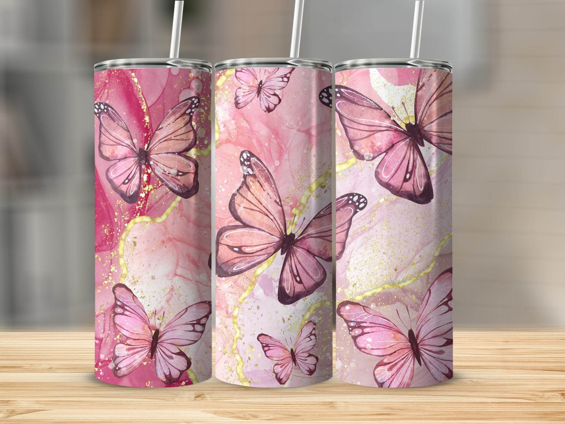 Butterfly Marble Design Tumbler with Straw product
