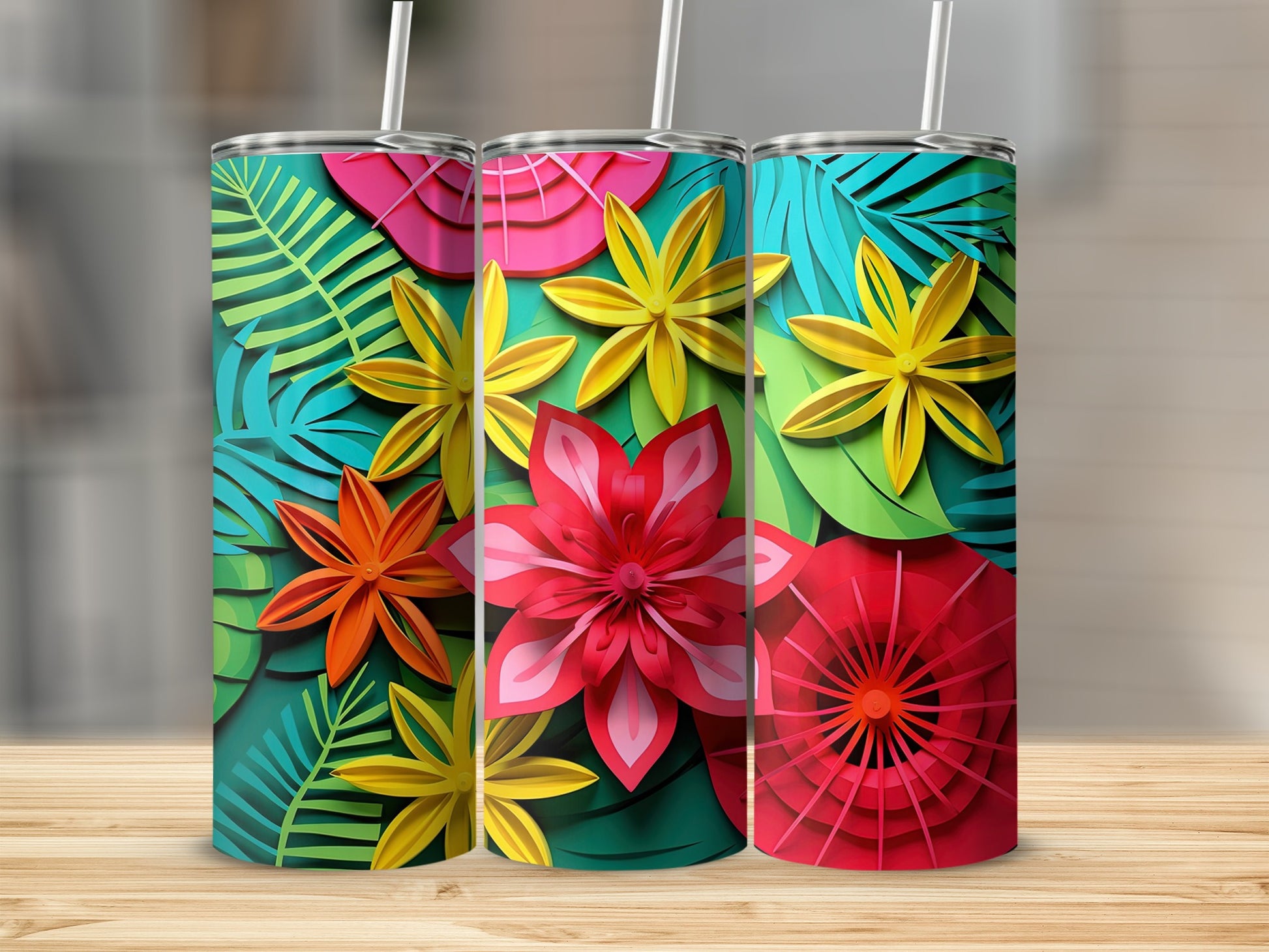 Vibrant Floral Pattern Insulated Tumbler