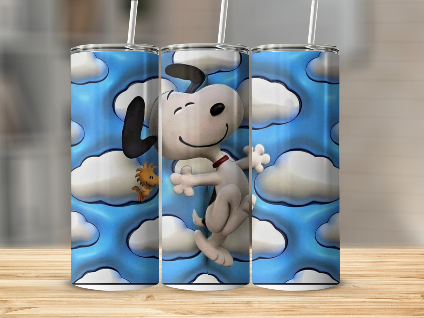 Snoopy and Woodstock Flying Through Clouds Tumbler