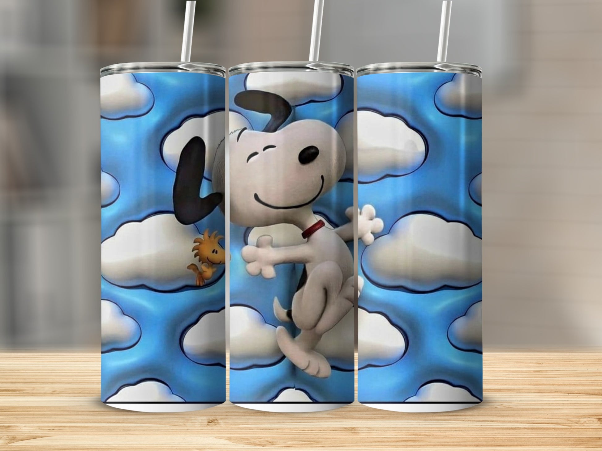 Snoopy and Woodstock Flying Through Clouds Tumbler