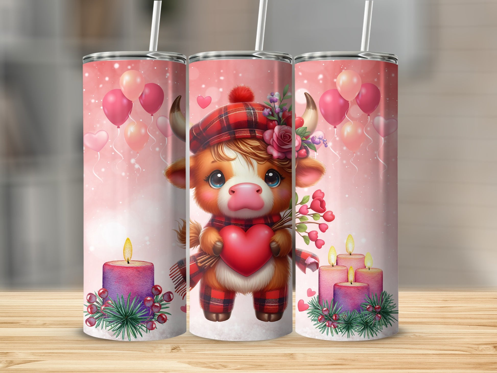 Cute Cow with Heart and Balloons Personalized Tumbler