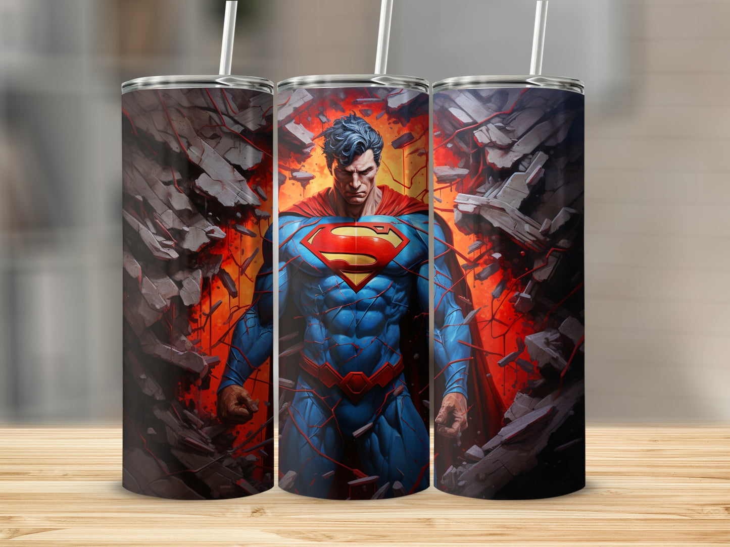 Hero with Cape Breaking Through Wall Tumbler product