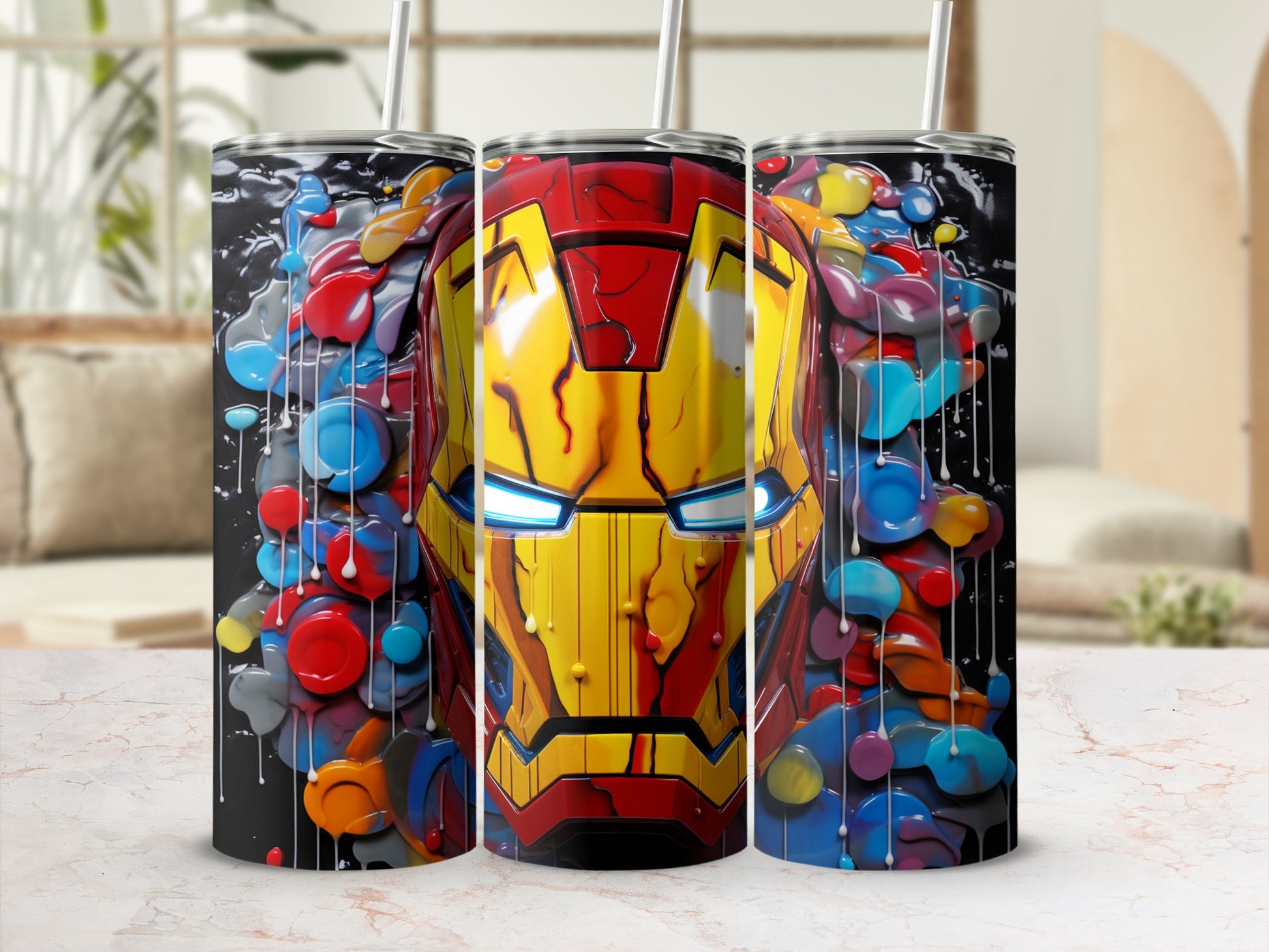Colorful Superhero Face Art Insulated Drink Tumbler
