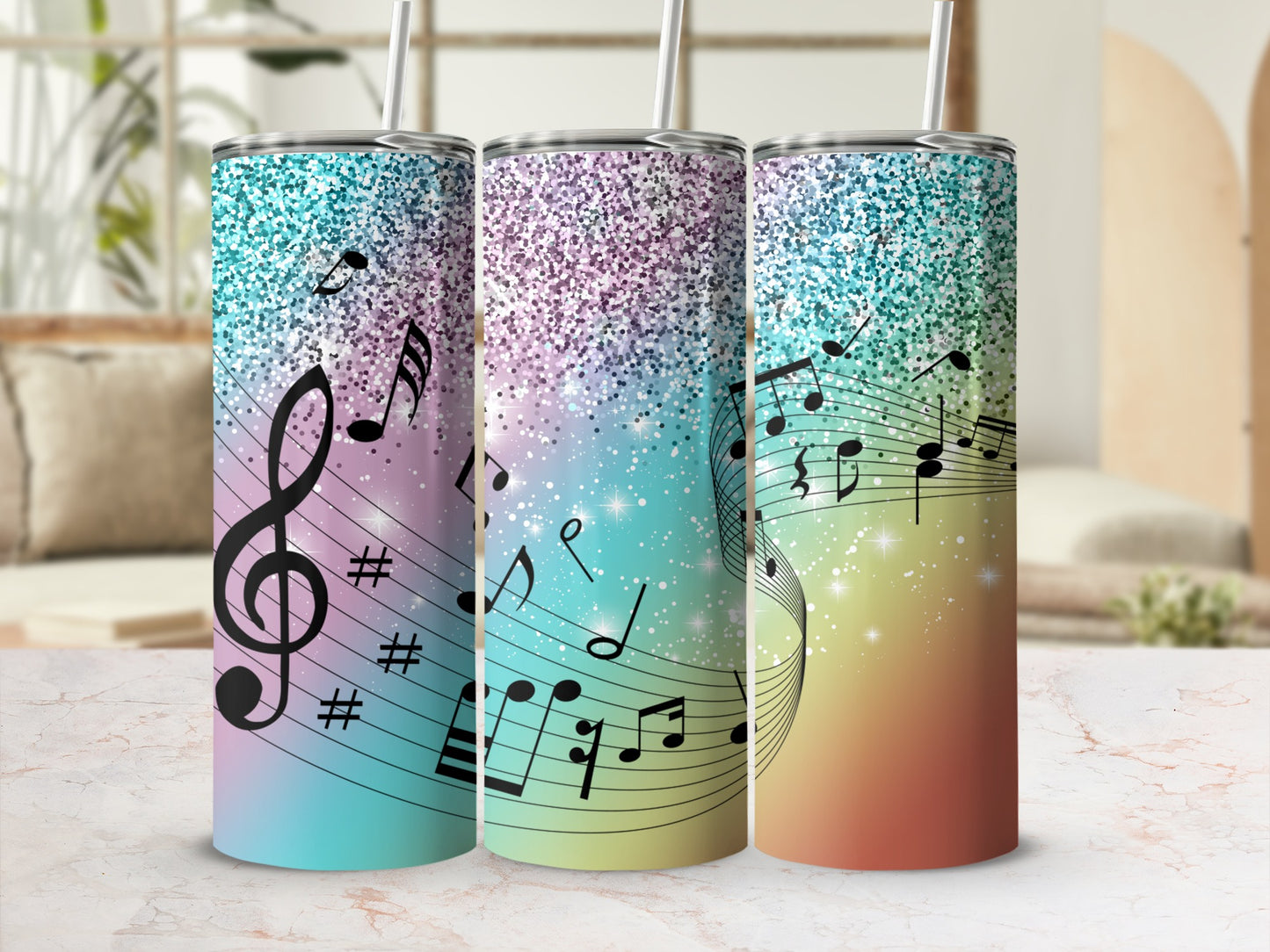 Glitter Gradient Musical Notes Treble Clef Tumbler product type