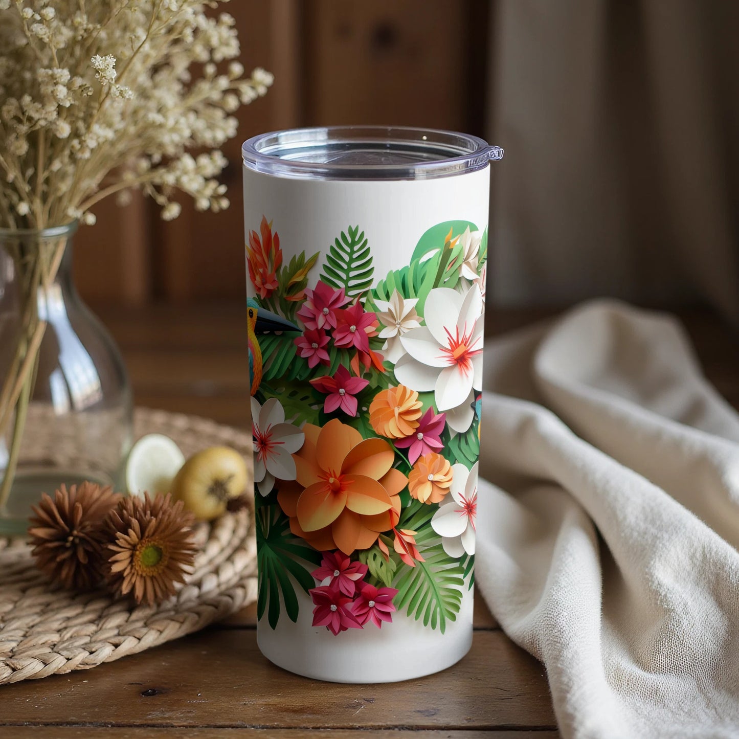 Tropical Floral Design Insulated Tumbler Cup 20oz