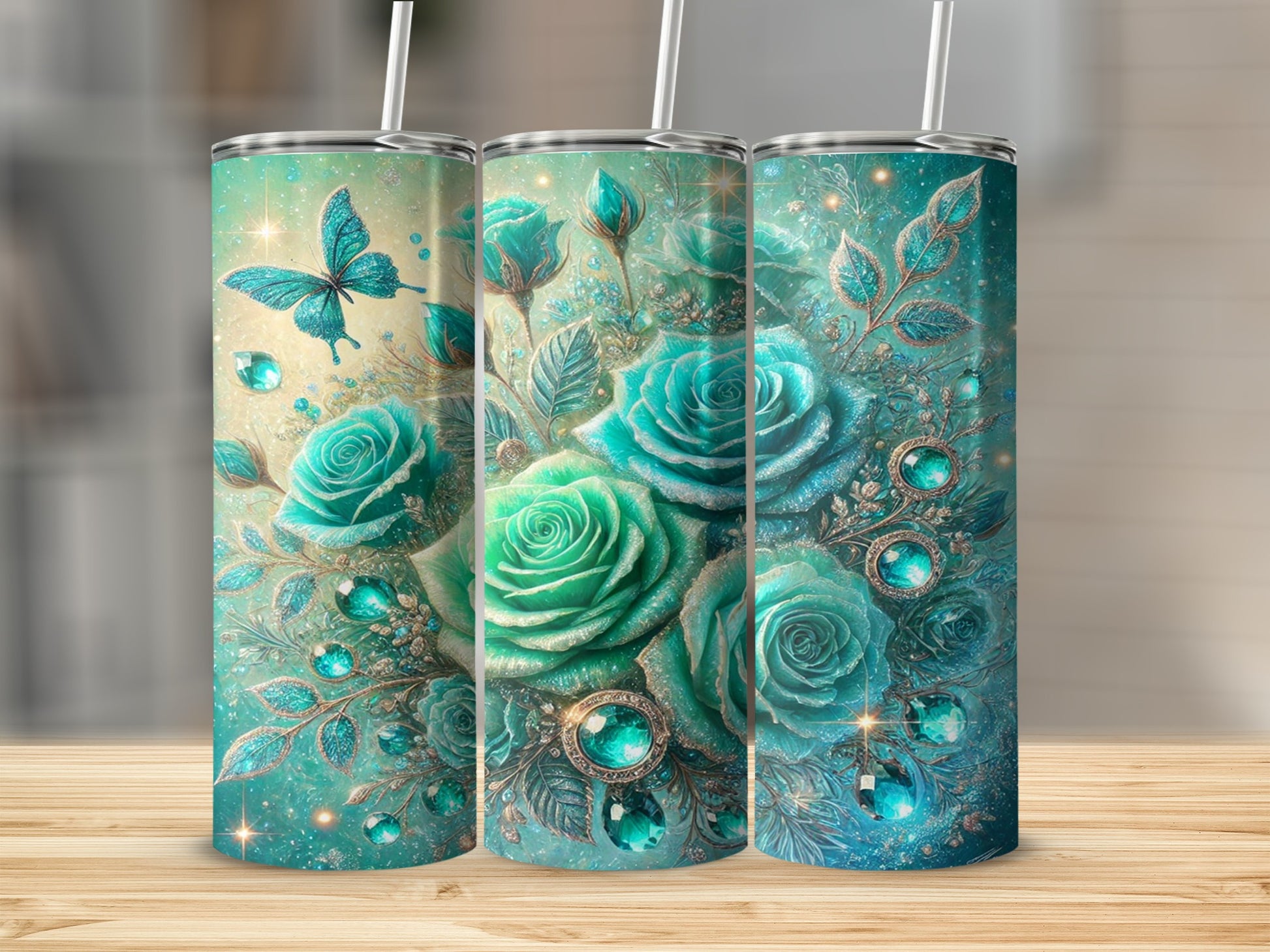 Enchanting Floral and Butterfly Pattern Tumbler