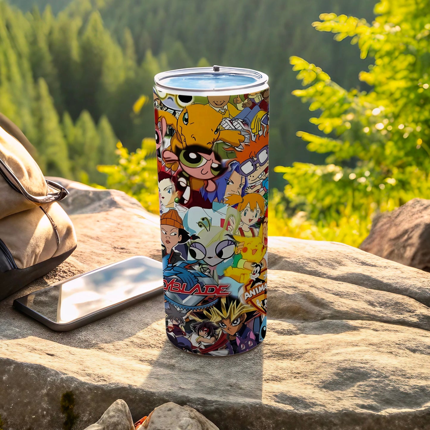 Colorful Anime Character Collage Travel Mug for Fans
