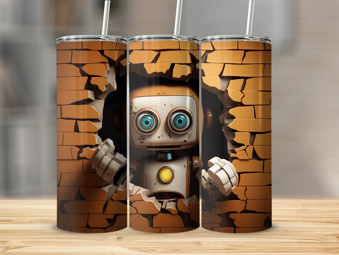 Cute Robot Design Tumblers Making a Brave Escape