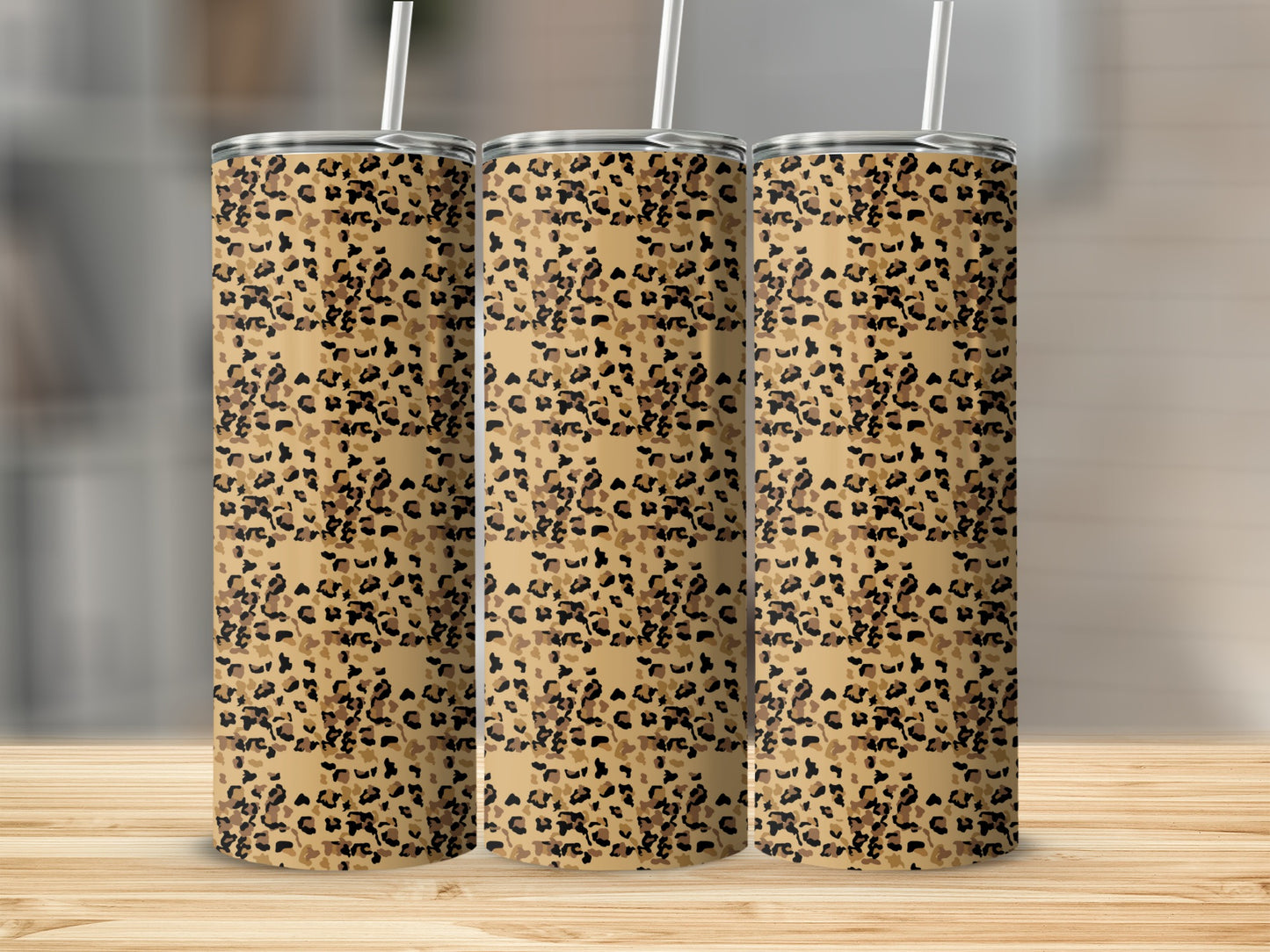 Leopard Print Design Tall Tumbler with Straw