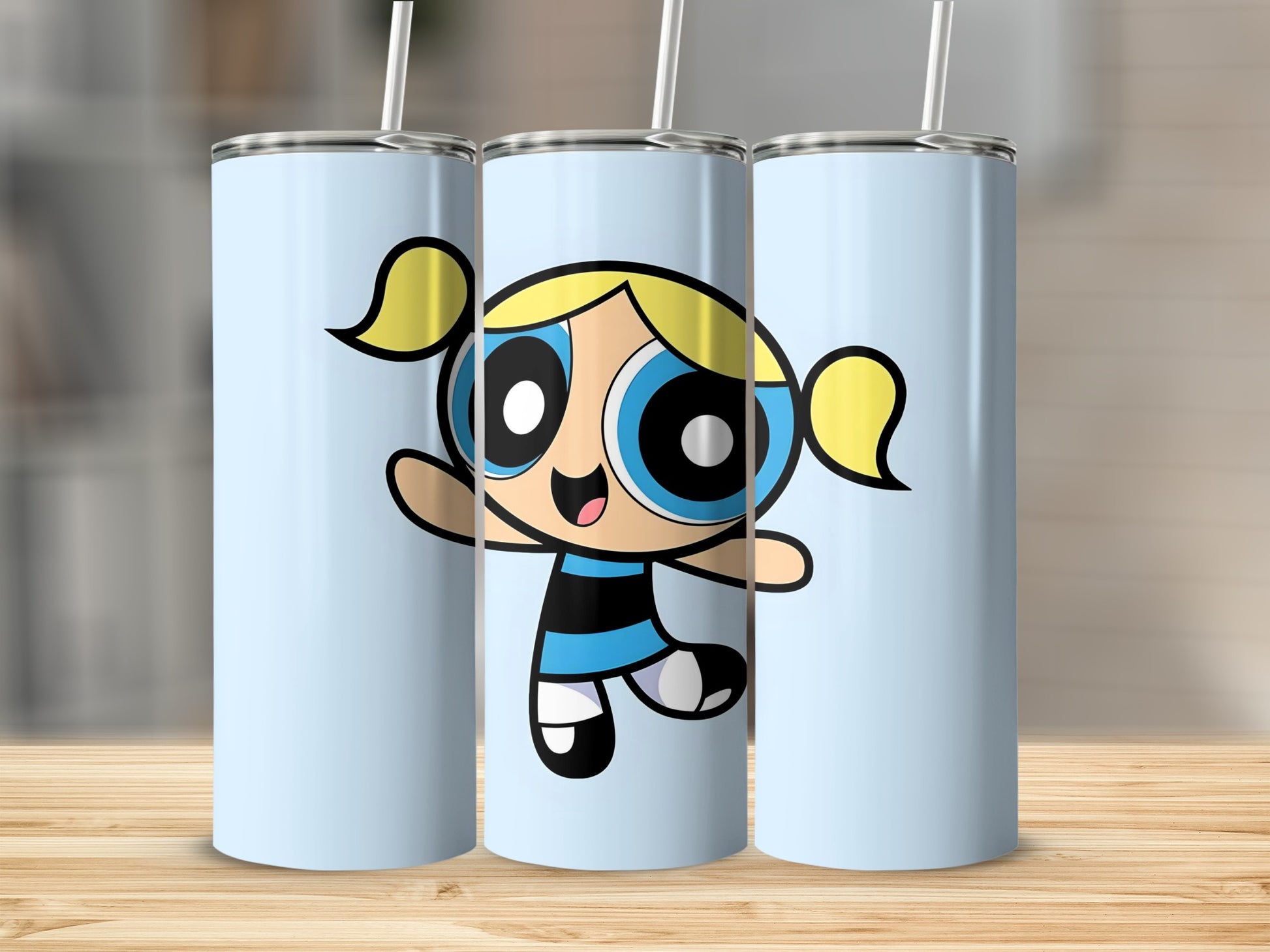 Adorable Cartoon Character Light Blue Travel Mug